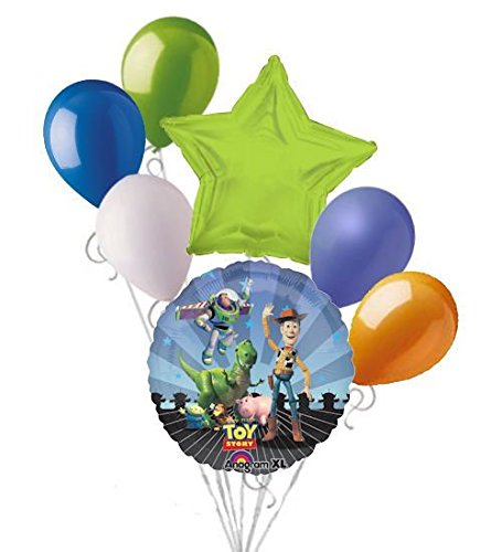 Jeckaroonie Balloons 7pc Toy Story Gang Happy Birthday Balloon Bouquet - Disney Party Decorations for Birthday Parties, Baby Showers & Theme Celebrations