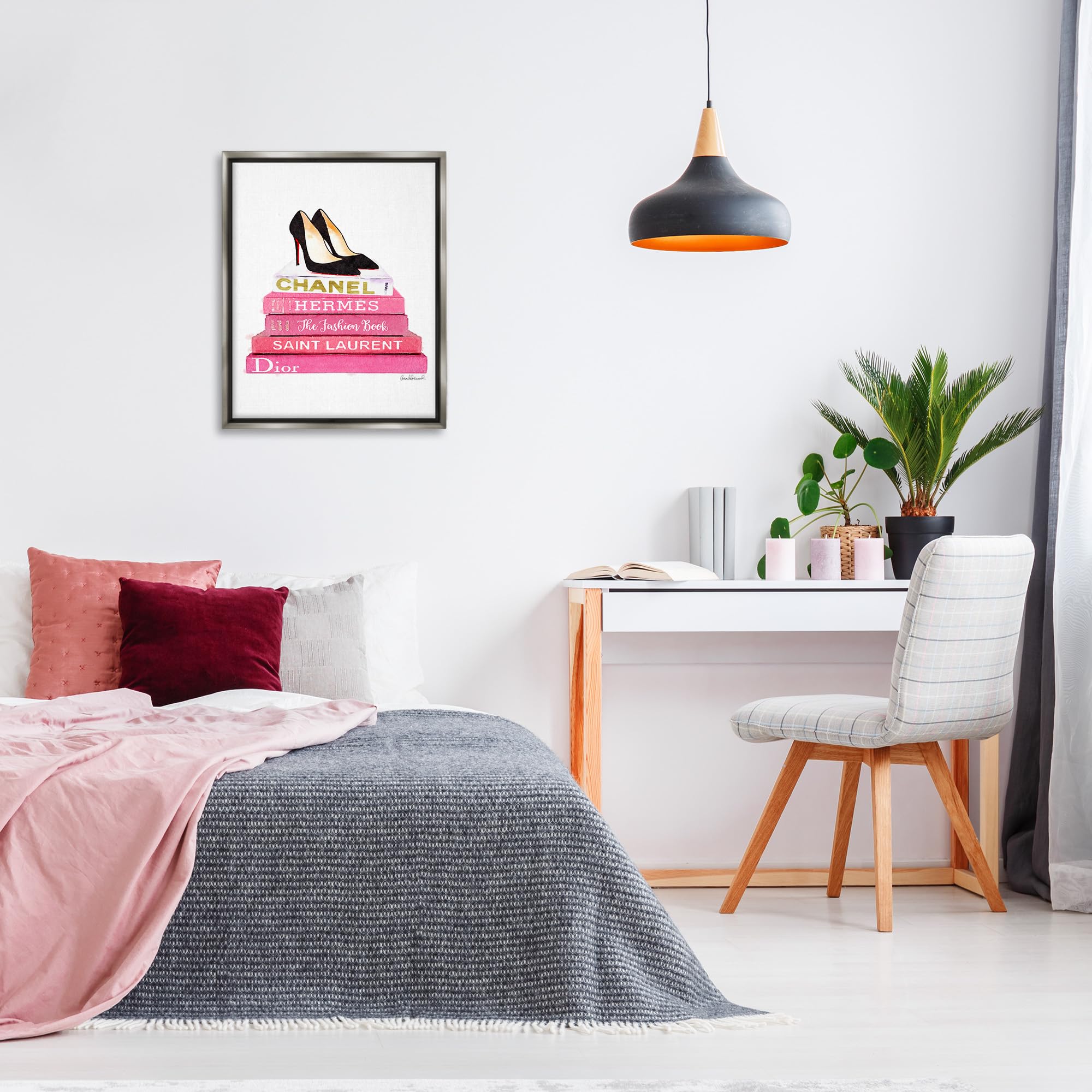 Stupell Industries Glam Pink Fashion Books Black Pump Heels Wall Art - Chic Shoe Illustration by Amanda Greenwood - Perfect for Bedroom, Living Room & Office Decor