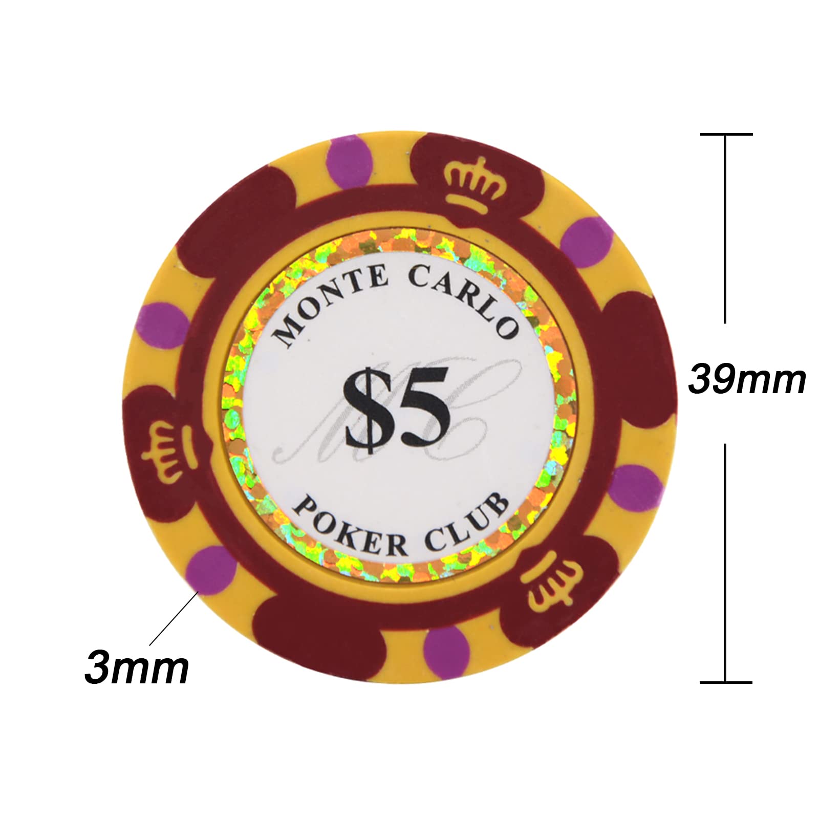 Premium 14 Gram Clay Poker Chips - Monte Carlo Style (Pack of 50) for Casino Nights, Home Poker Games & Poker Tournaments