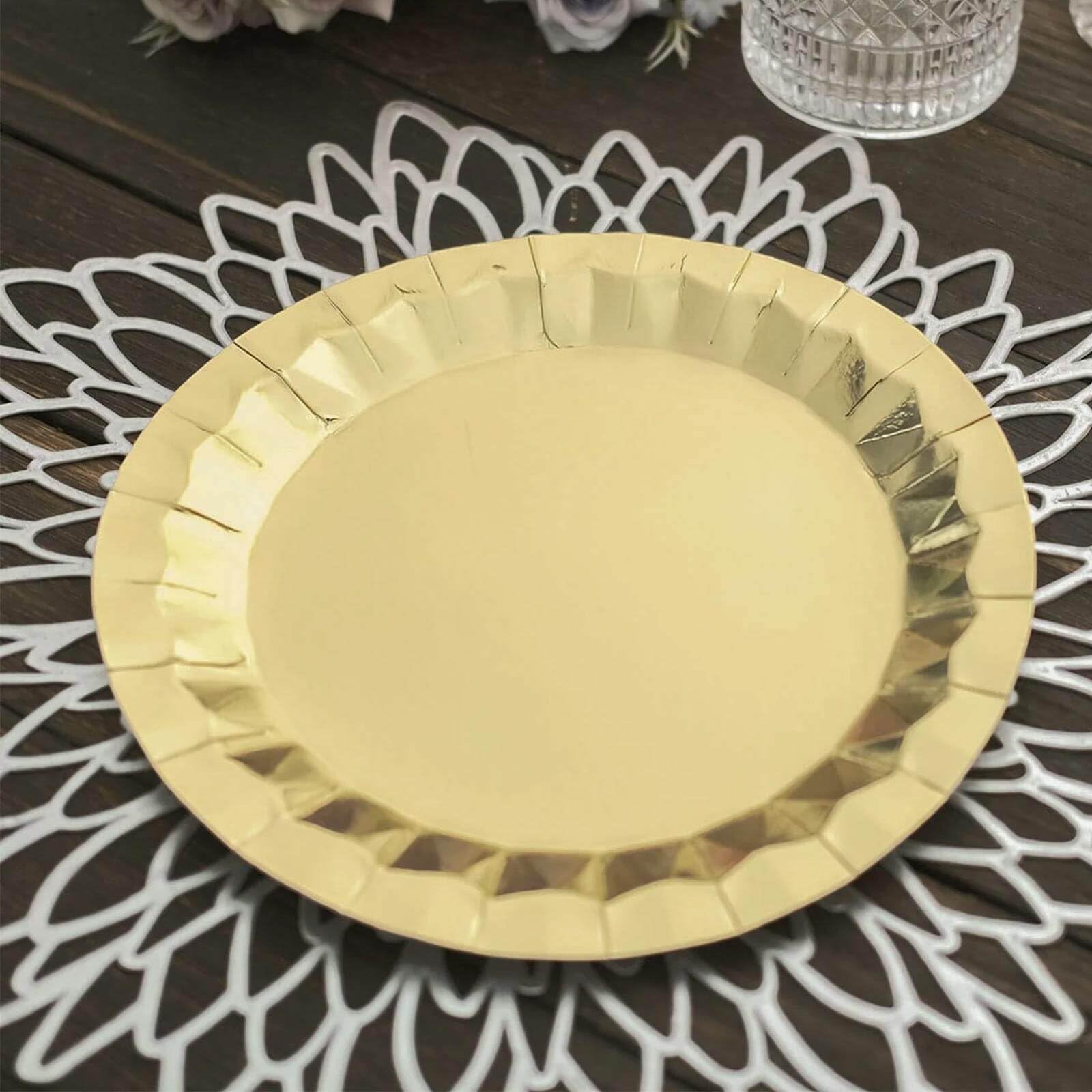 Efavormart 25 Pack 9 Inch Geometric Metallic Gold Foil Disposable Dinner Plates - Heavy Duty 400 GSM for Birthday Parties, Weddings & Holiday Celebrations