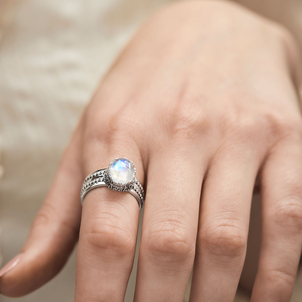 Divinity Moonstone Ring for Women - Elegant Sterling Silver Jewelry with Healing Properties | Perfect for Meditation, Yoga & Spiritual Gifts