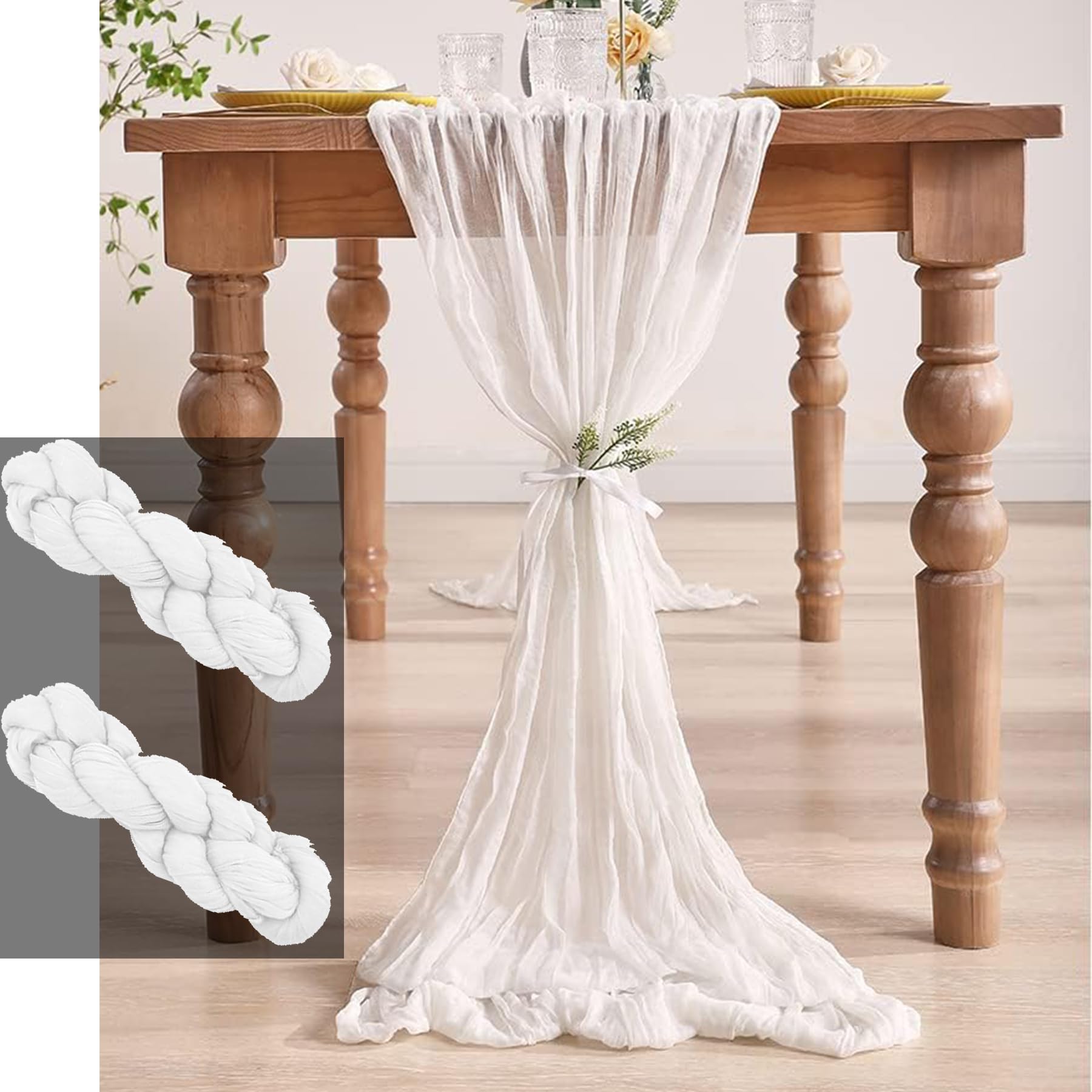 2-Pack White Cheesecloth Table Runner 120 Inches Long - Rustic Gauze Boho Tablecloth for Wedding Decor, Baby Shower, Birthday Party & Bridal Shower - Perfect for Farmhouse, Rustic & Boho Chic Table Settings