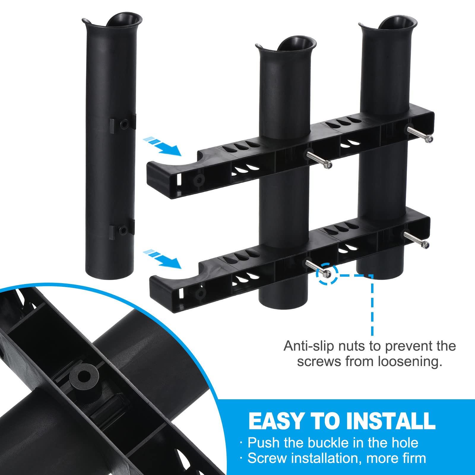 PATIKIL 2-Pack Plastic Fishing Rod Holder Brackets - 3-Link Tube Rod Rack for Wall/Side Mount - Includes Screws for Truck, Kayak & Boat Storage - Durable Black Fishing Pole Organizer for Garage, Dock & Outdoor Use