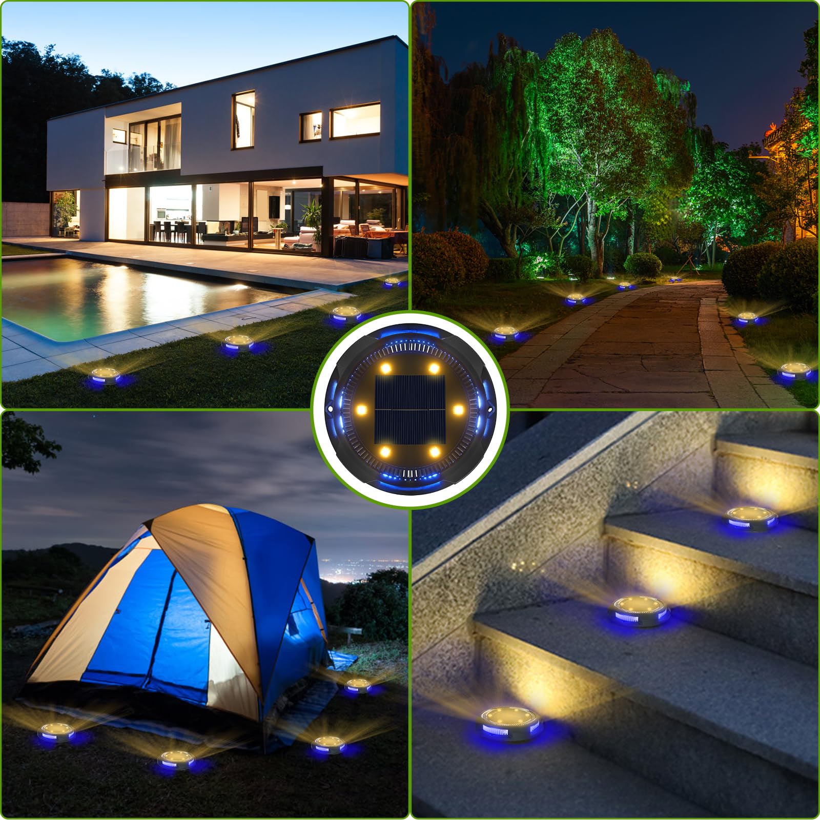 12 Pack GREPRO Solar Ground Lights - 10 LED Waterproof Outdoor Garden Lights with Warm White Light, IP65 Solar Powered for Lawn, Driveway, Walkway, Patio (Black) | Perfect for Landscape Lighting, Pathway Illumination & Backyard Decoration