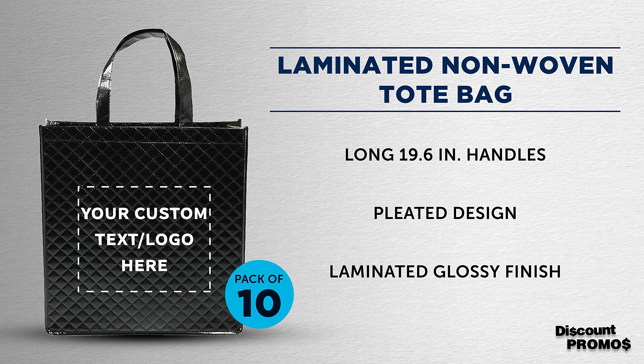 Custom Printed Laminated Tote Bags - Set of 10 Personalized Bulk Totes - Eco-Friendly Reusable Shopping Bags for Groceries, Beach Trips, Promotions & Events - Black