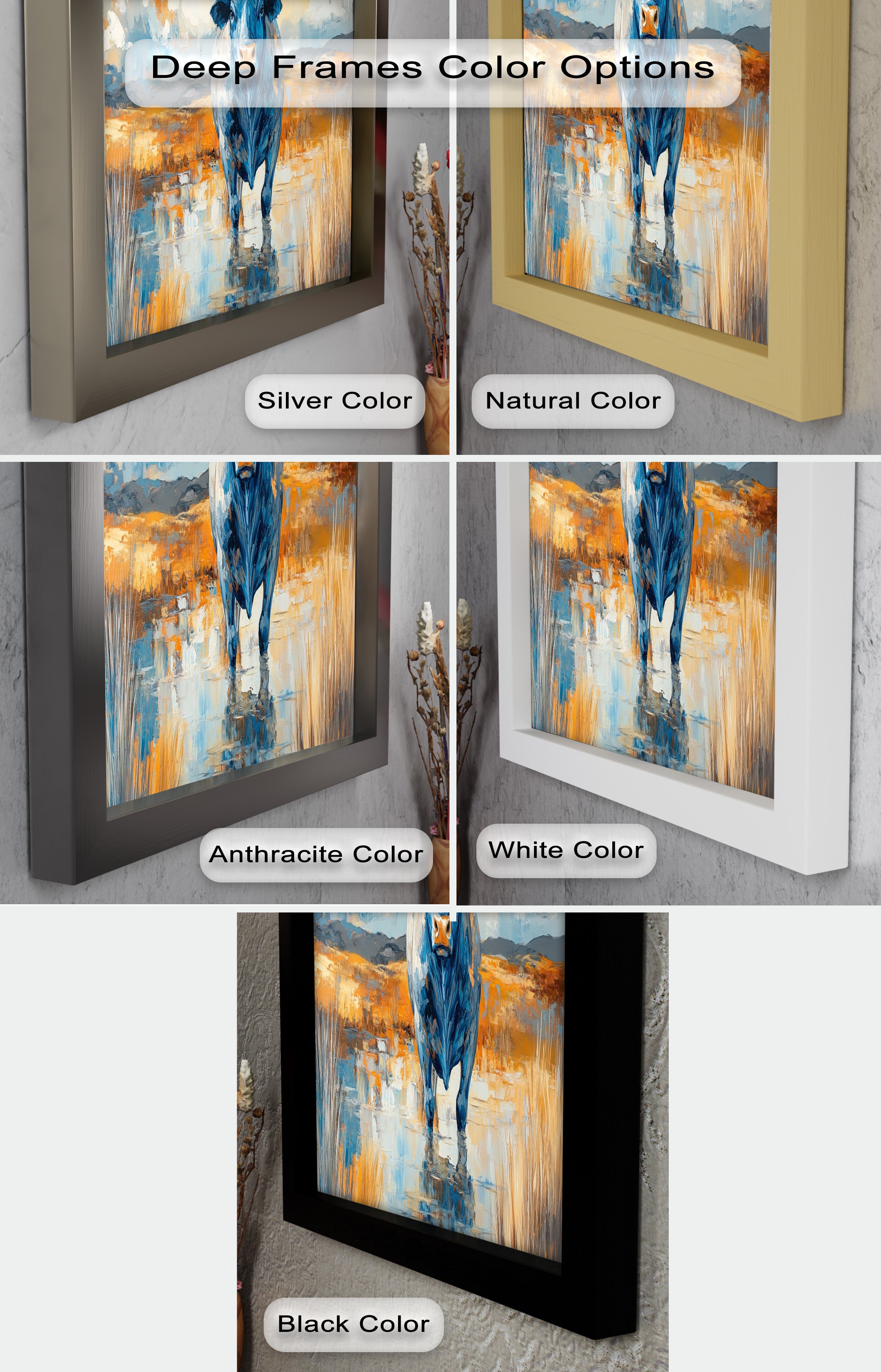 Blue Desert Bull - Hand Painted Animal Oil Canvas Artwork | Western Wildlife Decor for Living Room, Bedroom & Office