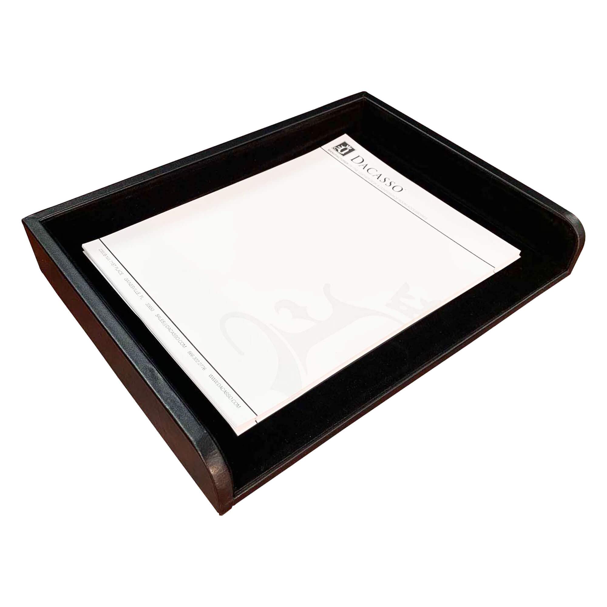 Dacasso Black Leather Side Load Letter Tray - Office Desk Organizer for Files, Documents, and Mail - Perfect for Home, Office, and Workspace Organization
