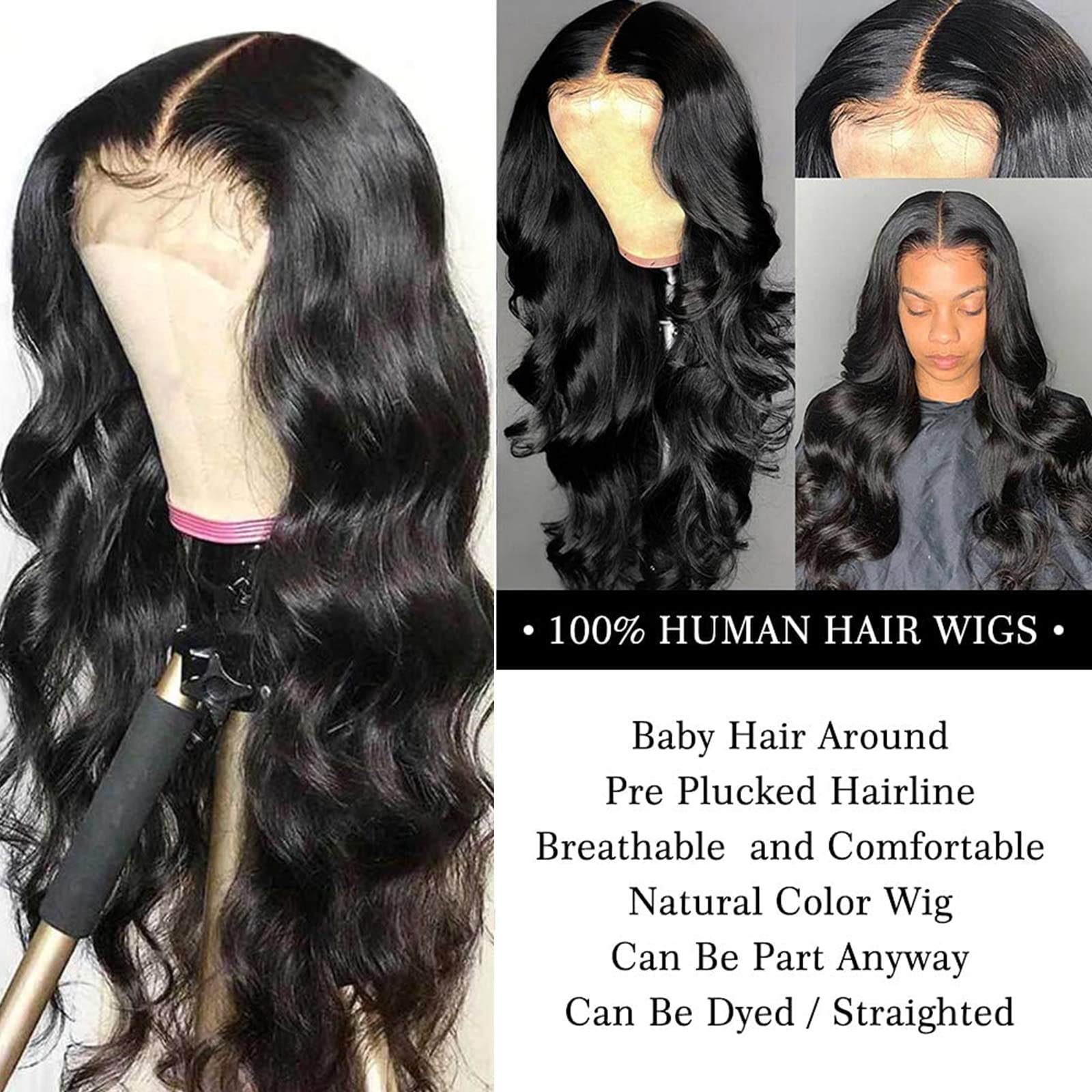 ISEE 150% Density Grade 9A Brazilian Virgin Human Hair Wigs - Body Wave 4x4 Lace Closure Wig with Pre-Plucked Hairline & Baby Hair for Black Women (28 Inch, Natural Color) | Perfect for Daily Wear, Parties & Special Occasions