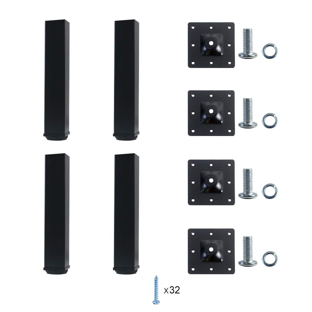 QLLY 10 Inch Adjustable Metal Table Legs - Set of 4 Square Furniture Legs for Office Desk, Dining Table & Workstation - Heavy Duty Black Steel Legs for Modern Home & Office Furniture