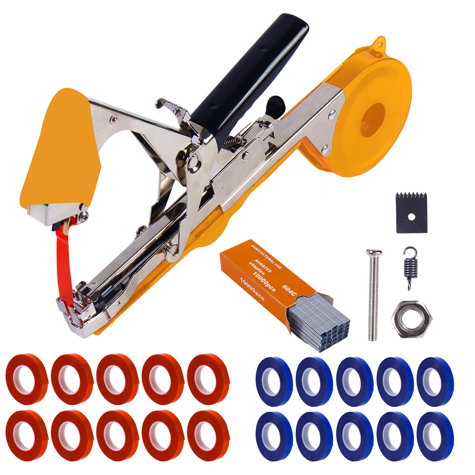 **Garden Plant Tying Machine with 21 Rolls of Tape & Staples - Vine Support Tool for Grapes, Raspberries, Tomatoes - Ideal for Home Gardening & Vineyard Maintenance (Yellow)**