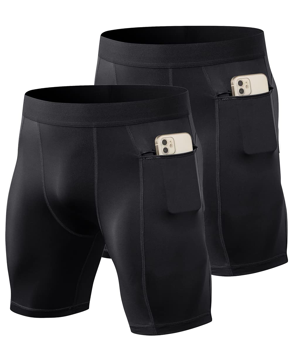 **Men's Compression Shorts with Pockets - Breathable Workout Shorts for Running, Gym & Sports - Moisture-Wicking Active Underwear for Men (Ideal for Training, Jogging & Fitness)**