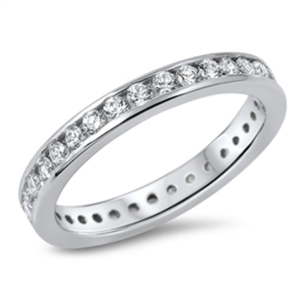 3mm Sterling Silver Eternity Band Ring with White Cubic Zirconia - Perfect for Weddings, Anniversaries & Everyday Elegance