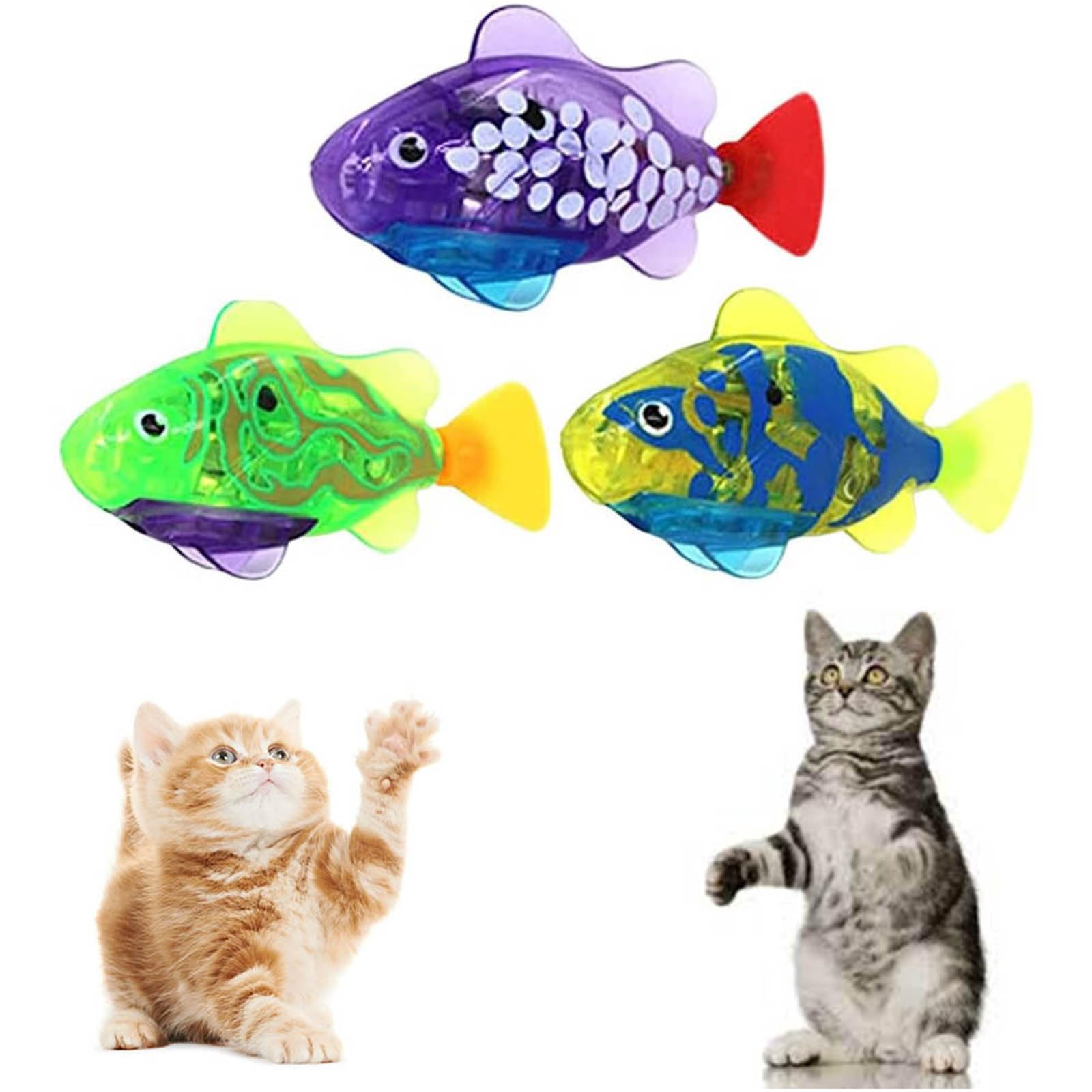 XEYOW LED Robotic Swimming Fish Toy for Cats - 3Pcs Interactive Light Up Flopping Fish, Water Activated Moving Toy for Indoor Cats | Fun Bath Time & Playtime Stimulation for Kittens