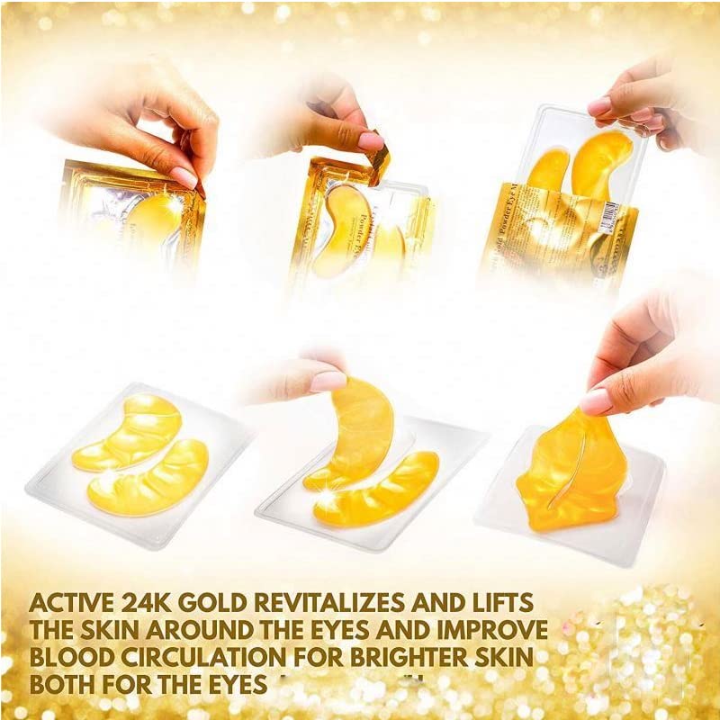 24K Gold Under Eye Collagen Patches - 15 Pairs with Hyaluronic Acid & Witch Hazel Extract - Dark Circle & Puffiness Relief for Women & Men - Hydrating Gel Eye Masks for Night Care & Travel Skincare