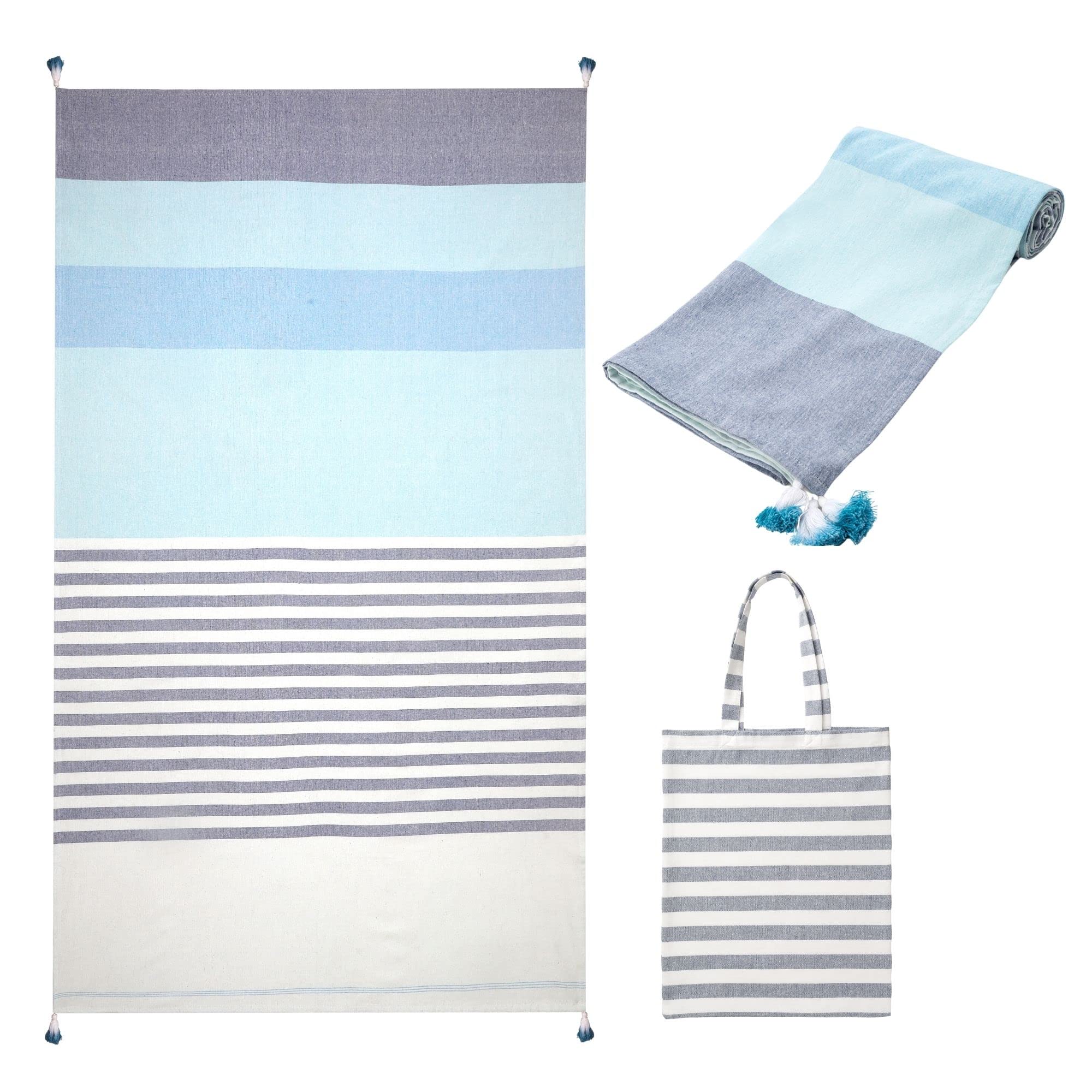 Folkulture Oversized Striped Beach Towel 40x72 - Quick Dry, Sandproof, Includes Tote Bag - Perfect for Pool, Beach, Vacation & Outdoor Activities