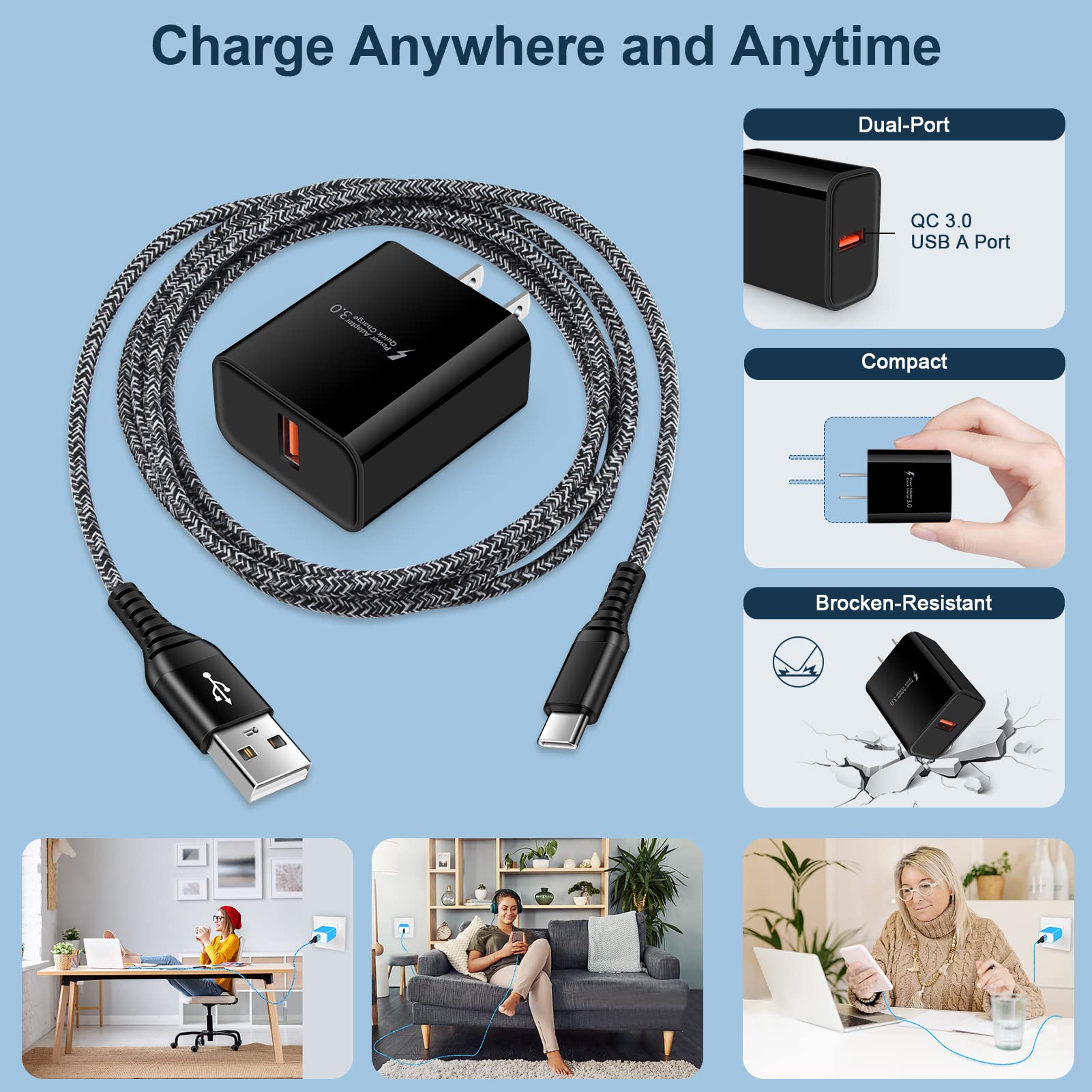 Fast Charging USB-C Cable for Samsung Galaxy S25/S24/S23/S22/S21/S20/S10/S9/S8 & Note Series | 3A Quick Charge Compatible with Z Flip 6/5/4 & A-Series Phones | Perfect for Home, Office & Travel Use