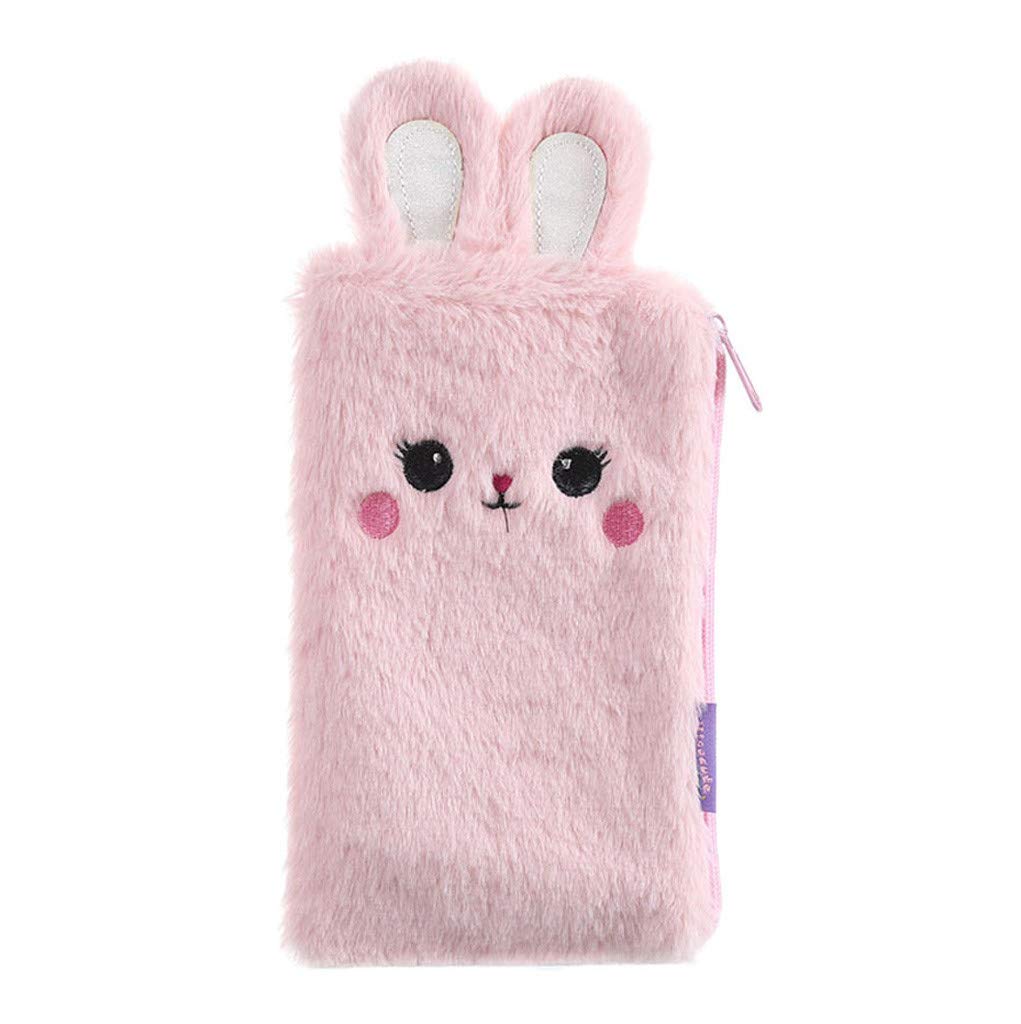 Women's Plush Makeup Pouch with Zipper - Pink Cosmetic Clutch for Students & Travel
