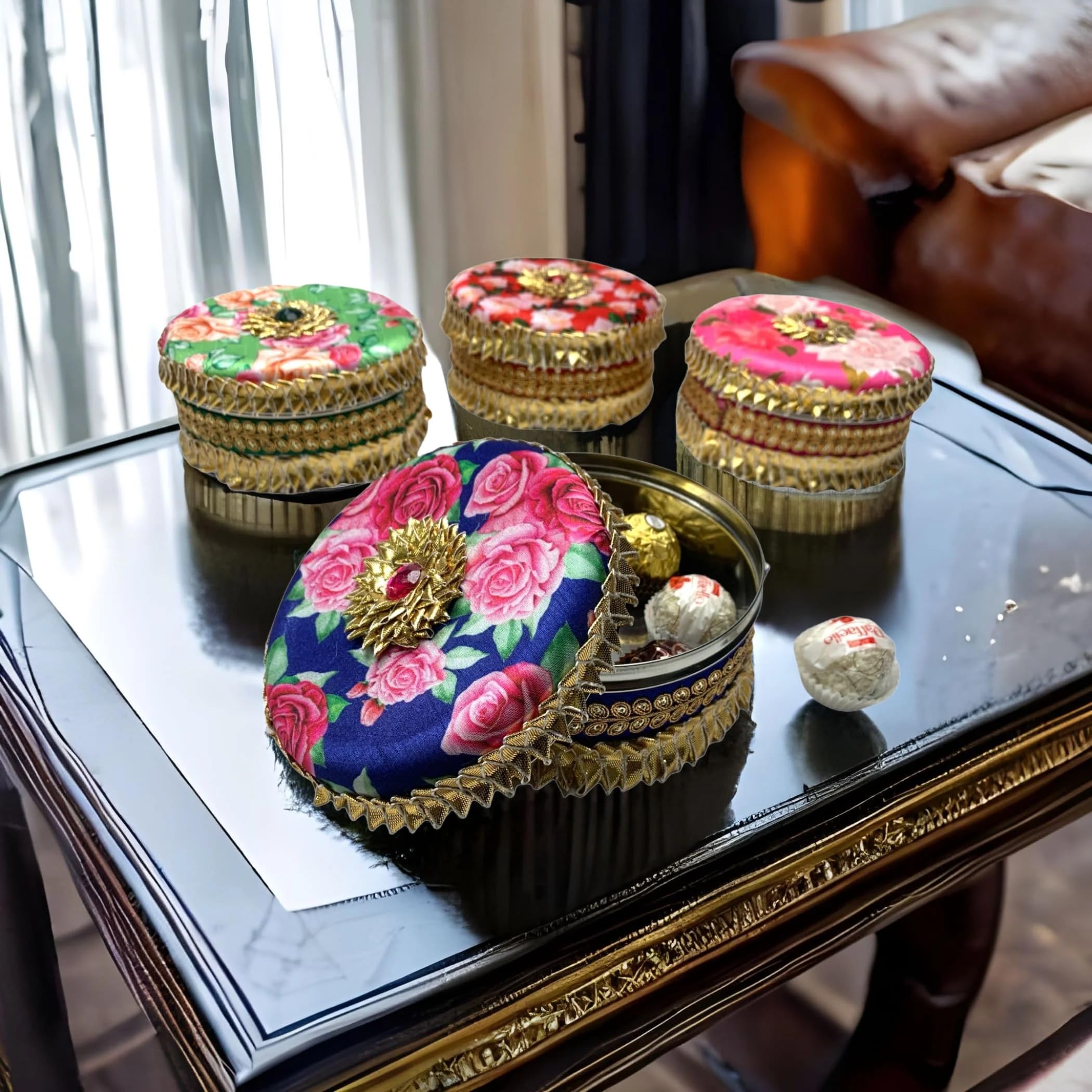 LoveNspire Decorative Gotta Steel Ladoo Box - Elegant Indian Sweet Box for Wedding, Housewarming & Festivals - Perfect Pooja Favor, Shagun Gift for Friends, Family & Guests - Ideal for Bridesmaid Gifts & Special Occasions