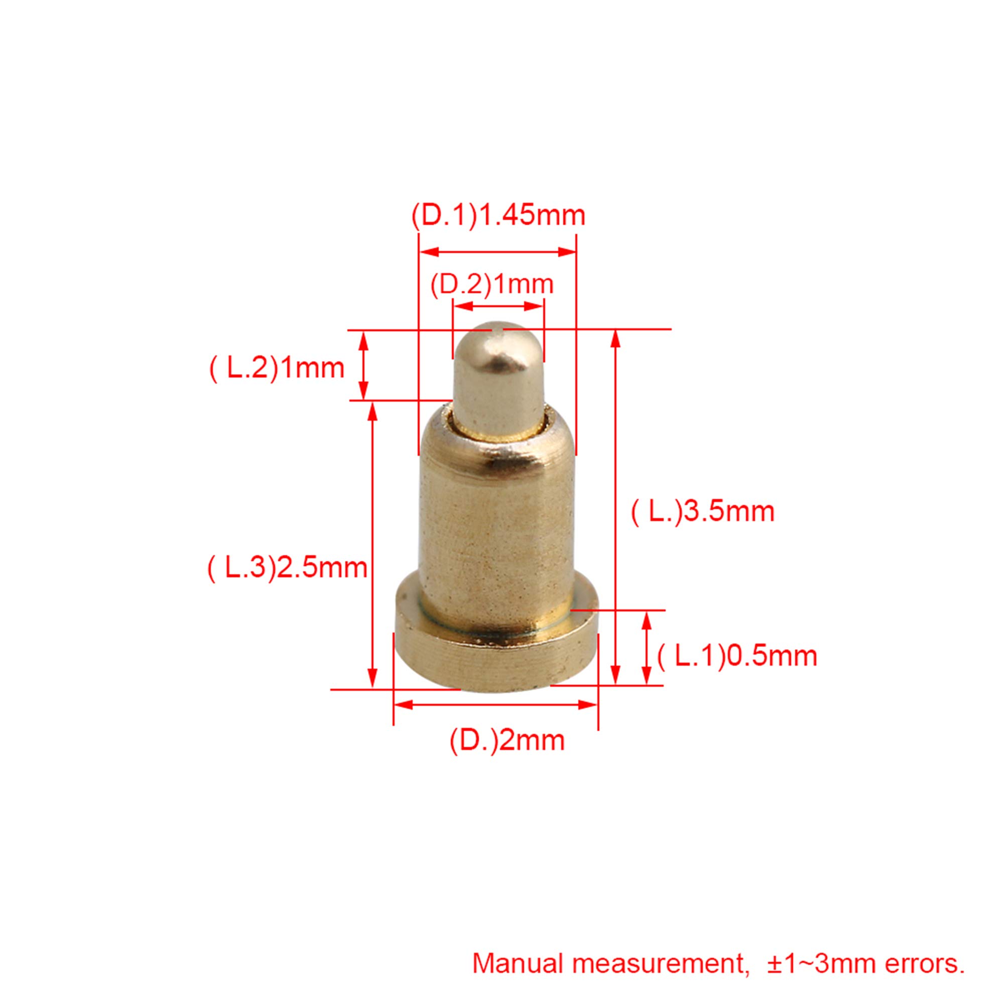 100Pcs Gold Plated Spring Loaded Pogo Pin Connectors 1.0-3.5mm Test Probes for PCB Testing, Circuit Board Repair, and Electronic Device Maintenance - High Conductivity Current Testing Pins for DIY Electronics Projects