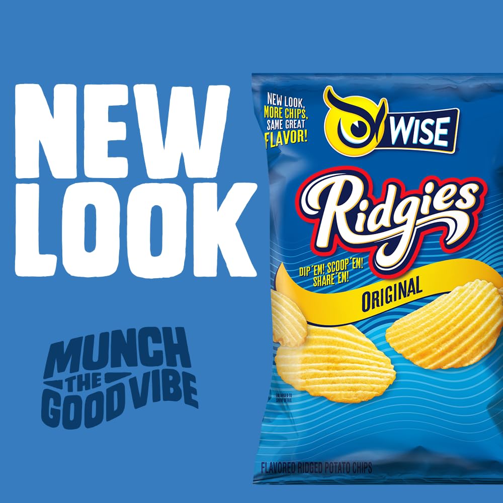 Wise Snacks Ridgies Potato Chips - Cheddar & Sour Cream Flavor, 3oz Bags (Pack of 12) | Crunchy Snack for Parties, Picnics & Movie Nights