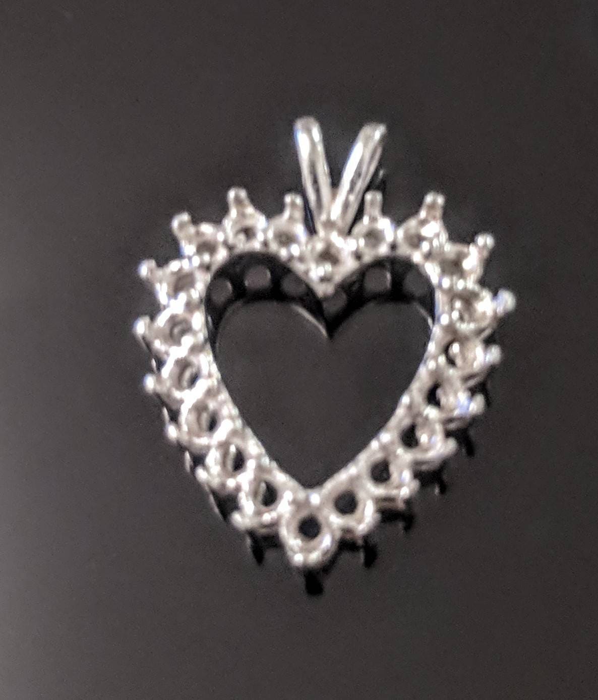 2.25mm Round 20 Stone Fancy Heart Pendant - Solid Sterling Silver or 14kt White/Yellow Gold - Handmade in USA | Perfect for Valentine's Gifts, Anniversary Jewelry & Special Occasion Necklaces