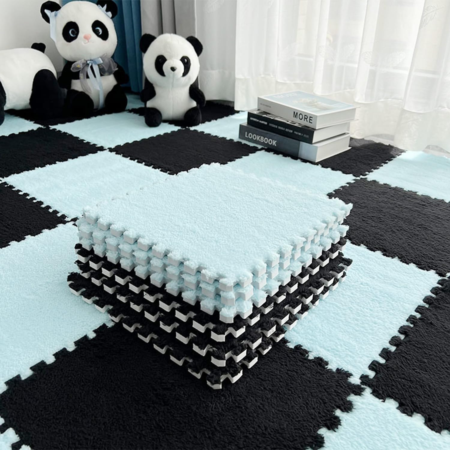 12-Piece Shaggy Interlocking Foam Carpet Tiles for Kids - 12