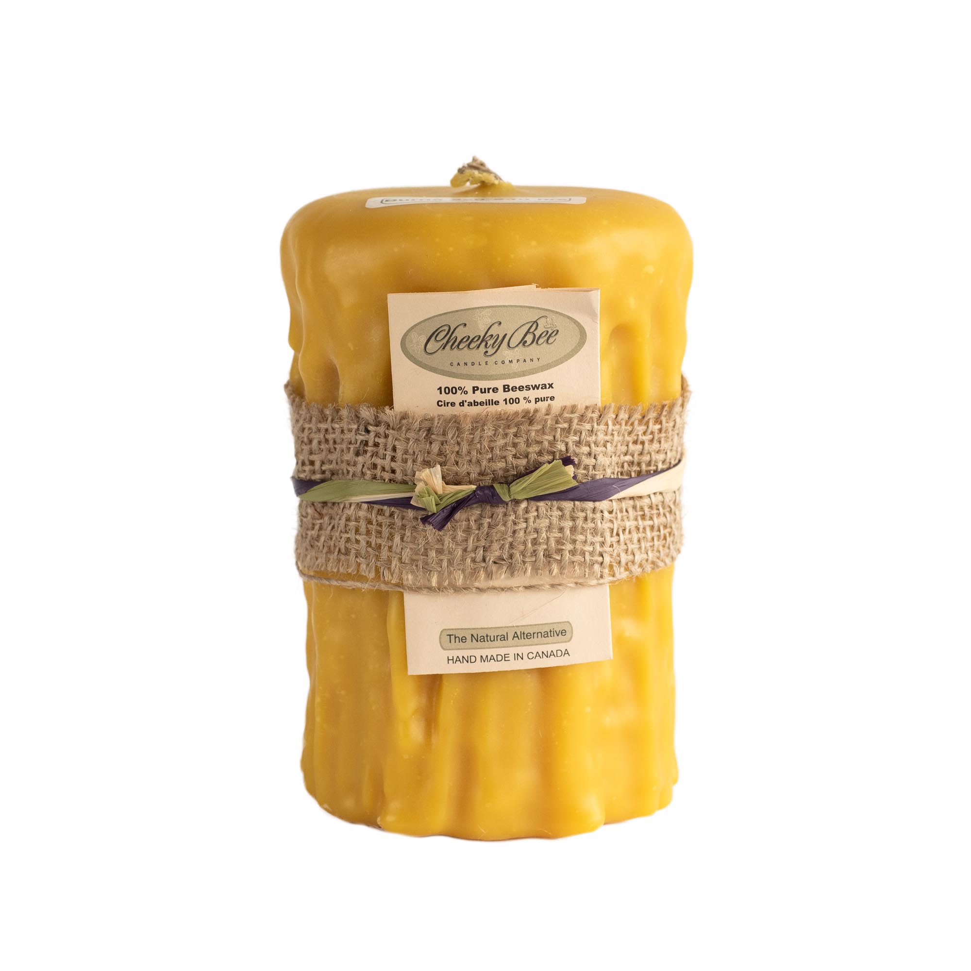 Premium #6 Signature Dripped Pillar Beeswax Candle - Gold Finish, 3.5x5 Inches - Handmade Home Decor for Romantic Dinners, Spa Relaxation & Cozy Ambiance