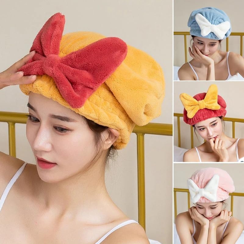 GOTTIDO Microfiber Hair Drying Cap - Super Absorbent Quick Dry Hair Towel with Bow Knot for Women & Girls | Soft Shower Cap for Post-Wash, Salon & Home Use (Red)