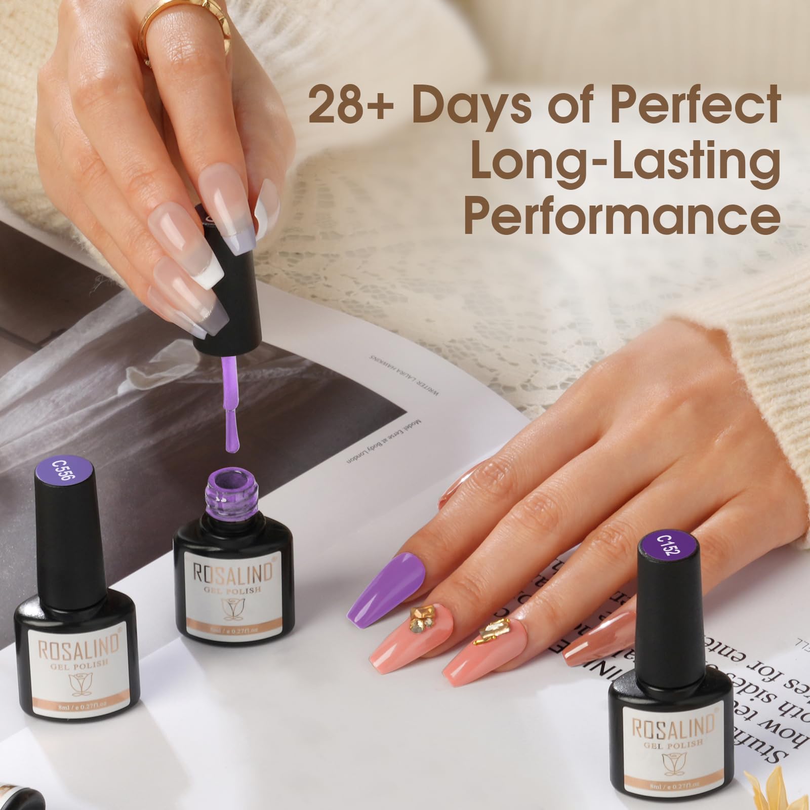 ROSALIND 6 Colors UV Gel Polish - Lilac Purple Glitter for DIY & Salon Nails