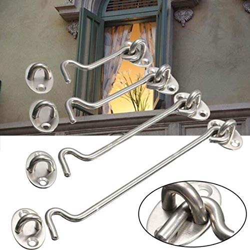 Heavy Duty Stainless Steel Cabin Hook - 14 Inch Solid Thickened Lock Hook and Eye Latch for Doors, Windows, Bathrooms | Secure Sliding Doors, Screen Doors & Cabinets