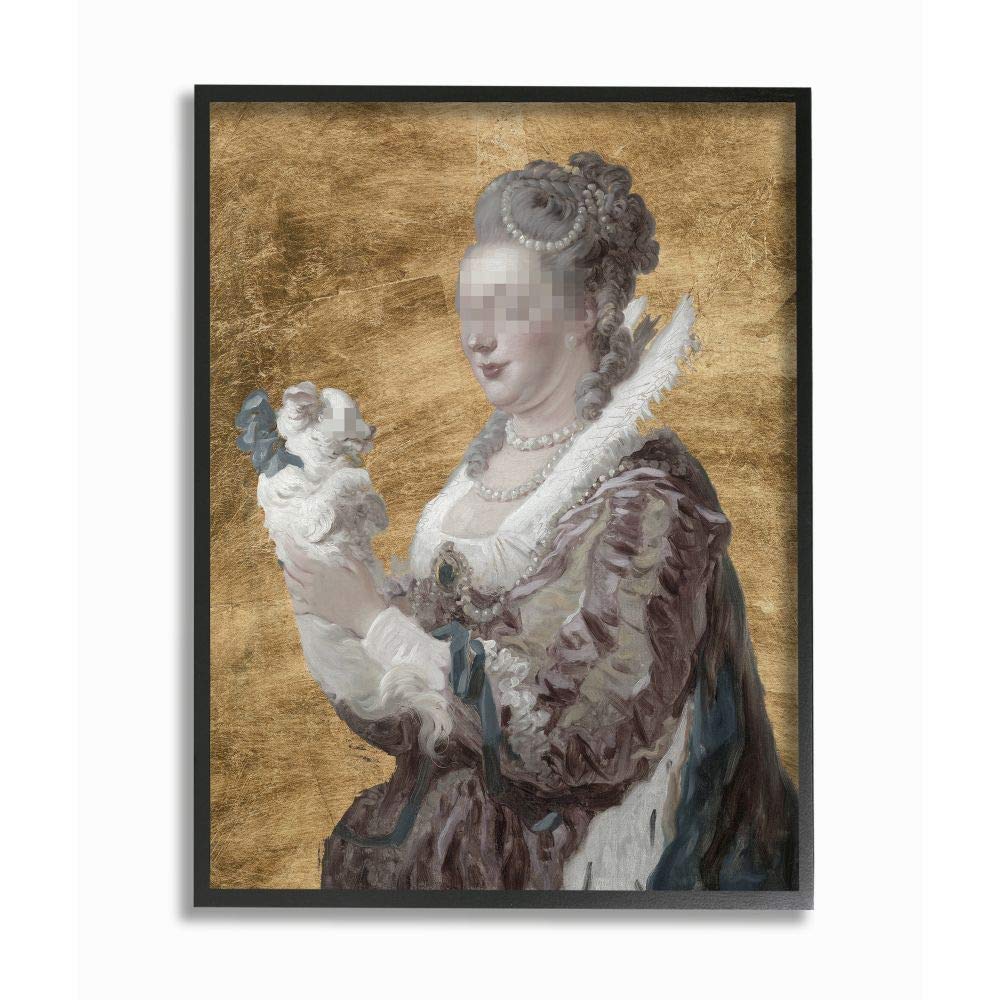 Stupell Industries Mystery Duchess with Puppy Censored Classical Wall Art Print - 24x30 Inches, Brown Framed Canvas - Perfect for Living Room, Bedroom & Office Decor