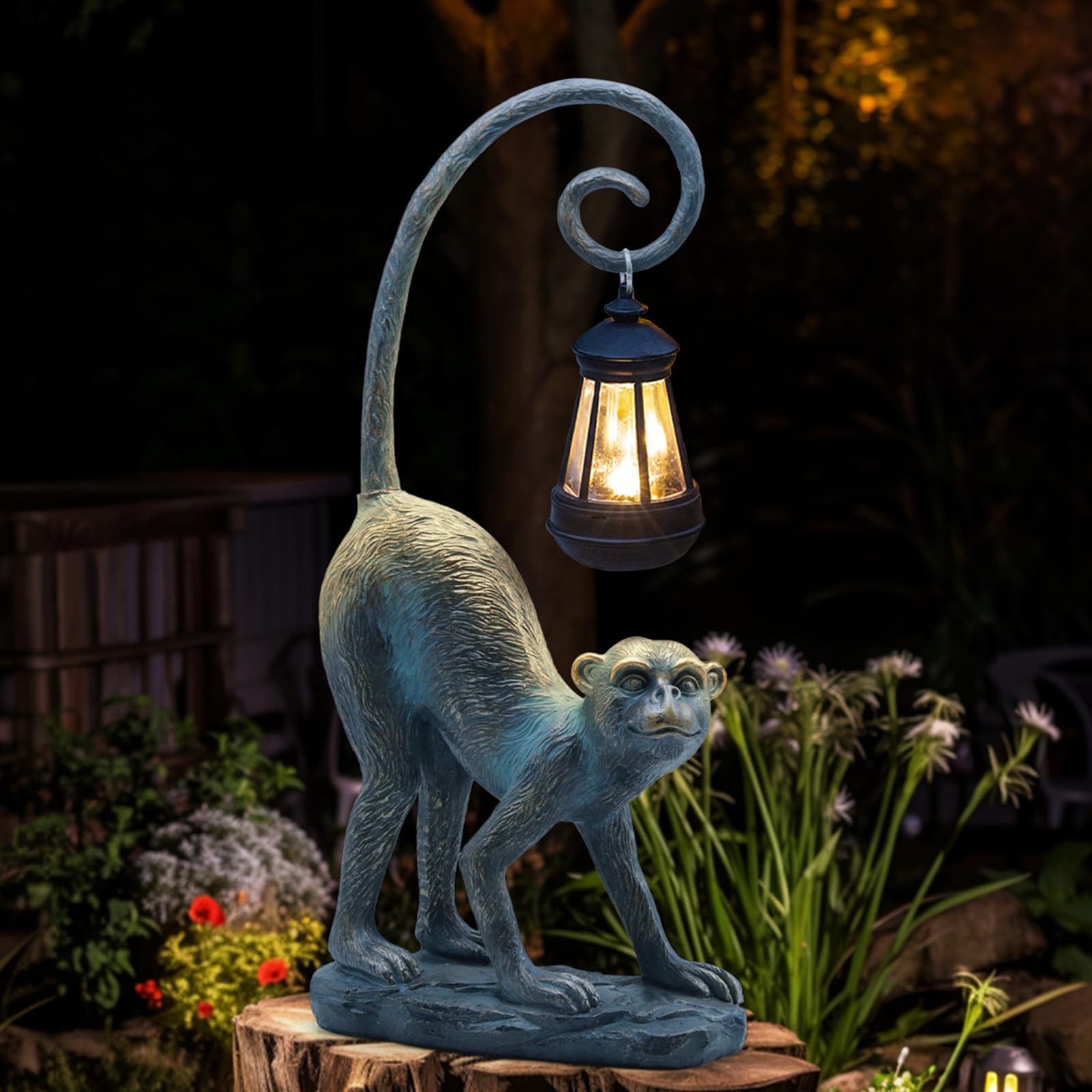 Solar-Powered Resin Monkey Statue - Whimsical Outdoor Garden Decor, Lucky Gift for Women, Unique Housewarming Present - Perfect for Patio, Porch, Yard & Home Decoration | Feng Shui & Good Luck Charm for Outdoor Spaces