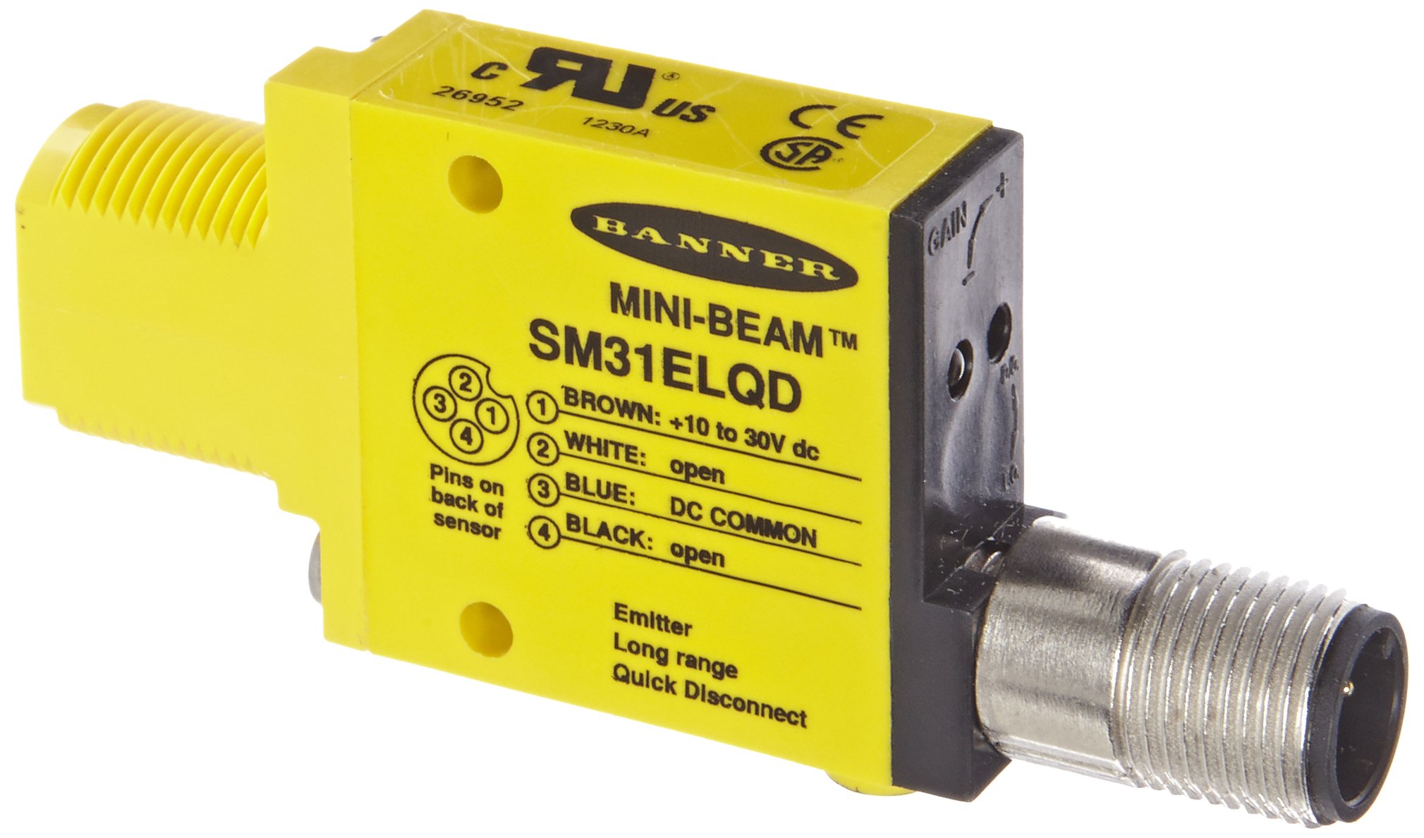 SM31ELQD Mini Beam Photoelectric Sensor - Opposed Mode Emitter with 4-Pin Euro-Style QD Connector | Infrared LED, 10-30 VDC, 30m Range | Ideal for Industrial Automation, Packaging, and Conveyor Systems