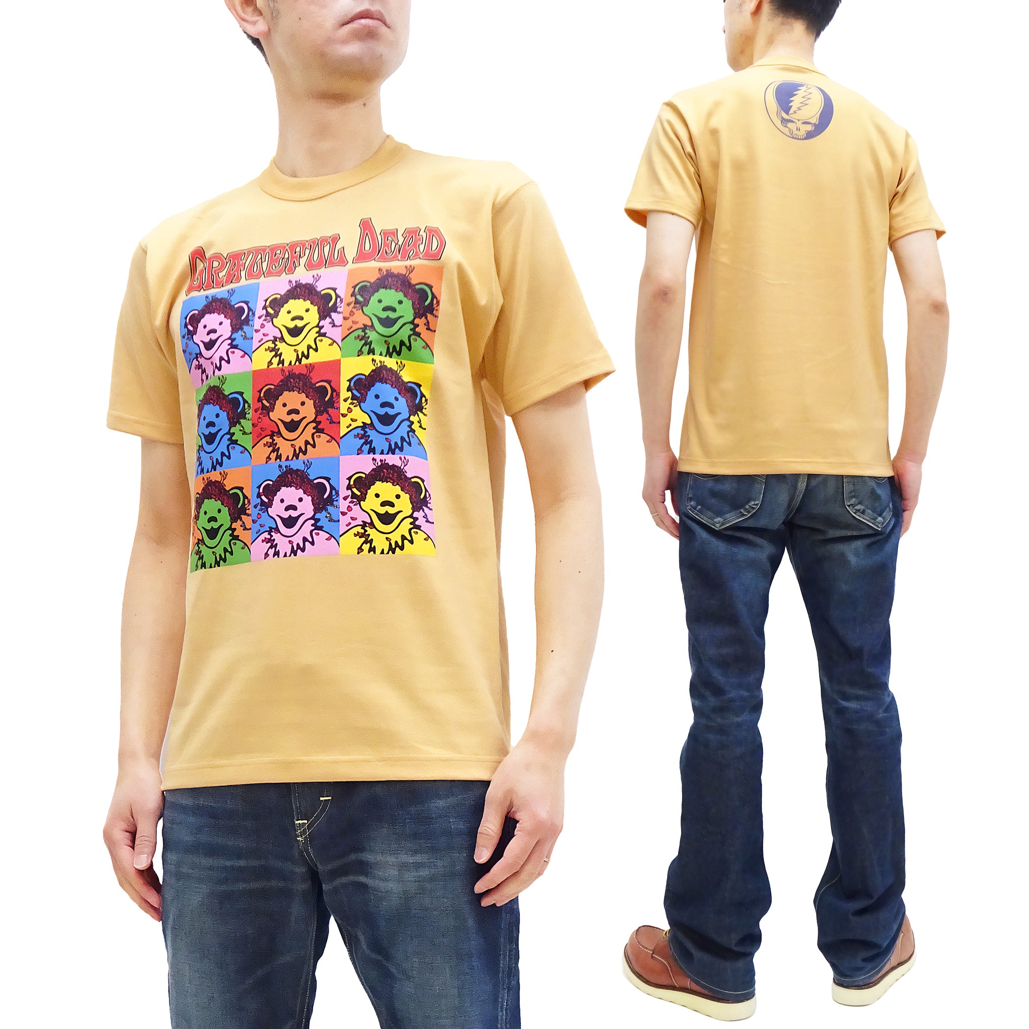 TOYS McCOY Men's Grateful Dead Dancing Bears Short Sleeve T-Shirt | Raw Unwashed Loopwheel Tee | Vintage Style Cotton Shirt | TMC2315-060 Faded Yellow | Perfect for Concerts & Casual Wear