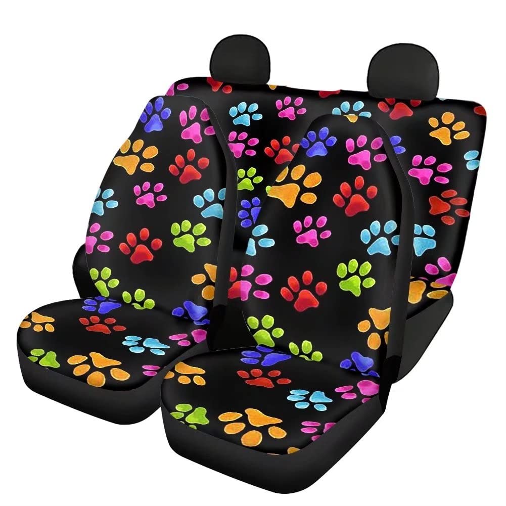 Premium Car Seat Covers Full Set - Front & Rear Bench Seat Protectors with Dog Paw Design | Breathable Universal Fit for Sedan, SUV, Truck | Perfect for Pet Owners, Family Road Trips & Daily Commute