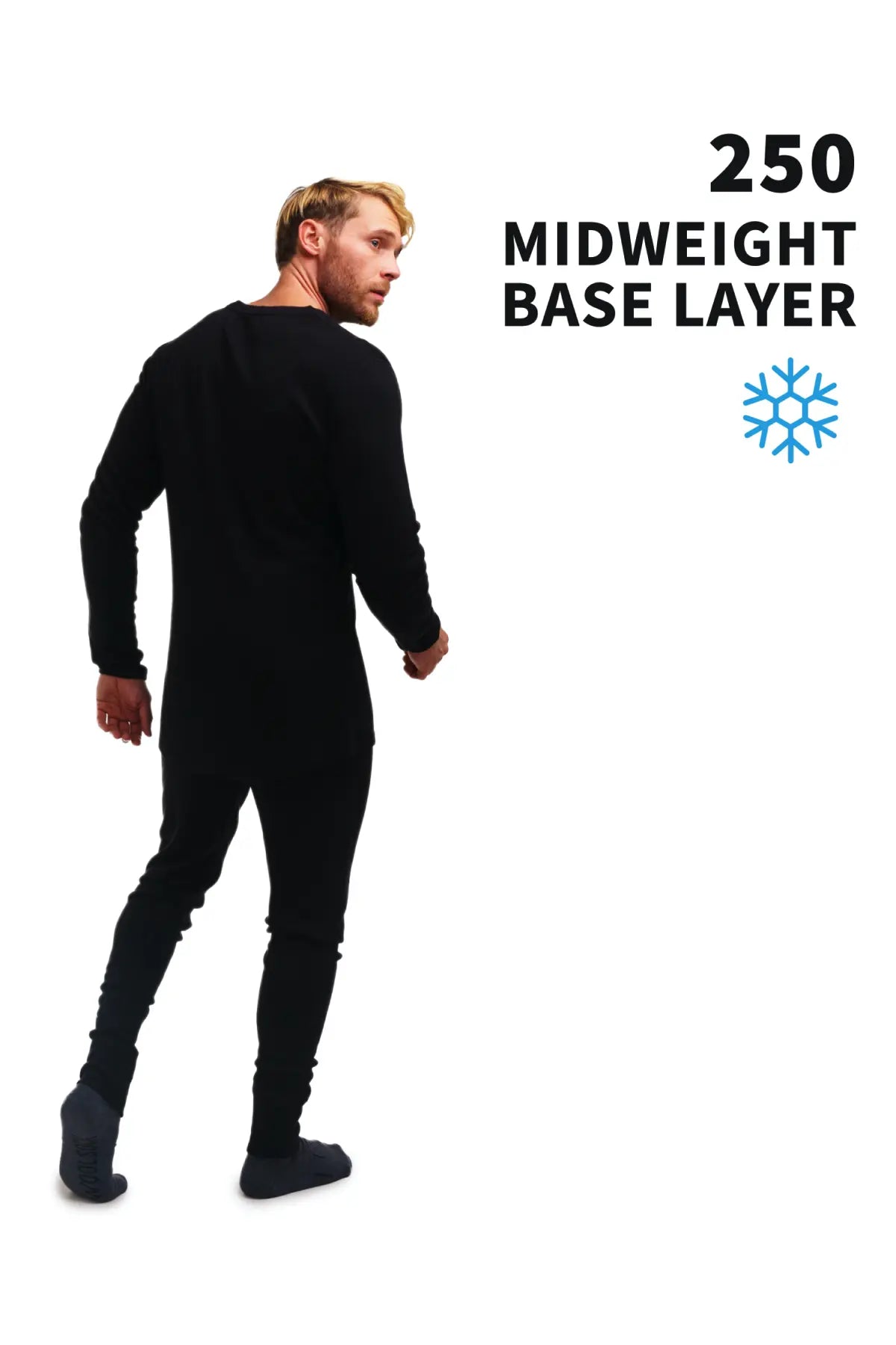 Premium Men's Merino Wool Thermal Underwear Set - 250g Black Base Layer for Cold Weather Hiking, Skiing & Winter Sports