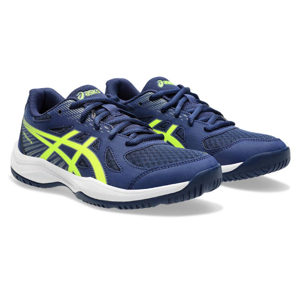 ASICS Upcourt 6 GS Junior Indoor Court Shoes for Girls - Blue Expanse/Safety Yellow - Lightweight Volleyball & Badminton Shoes for Kids - Perfect for School Sports & Gym Classes
