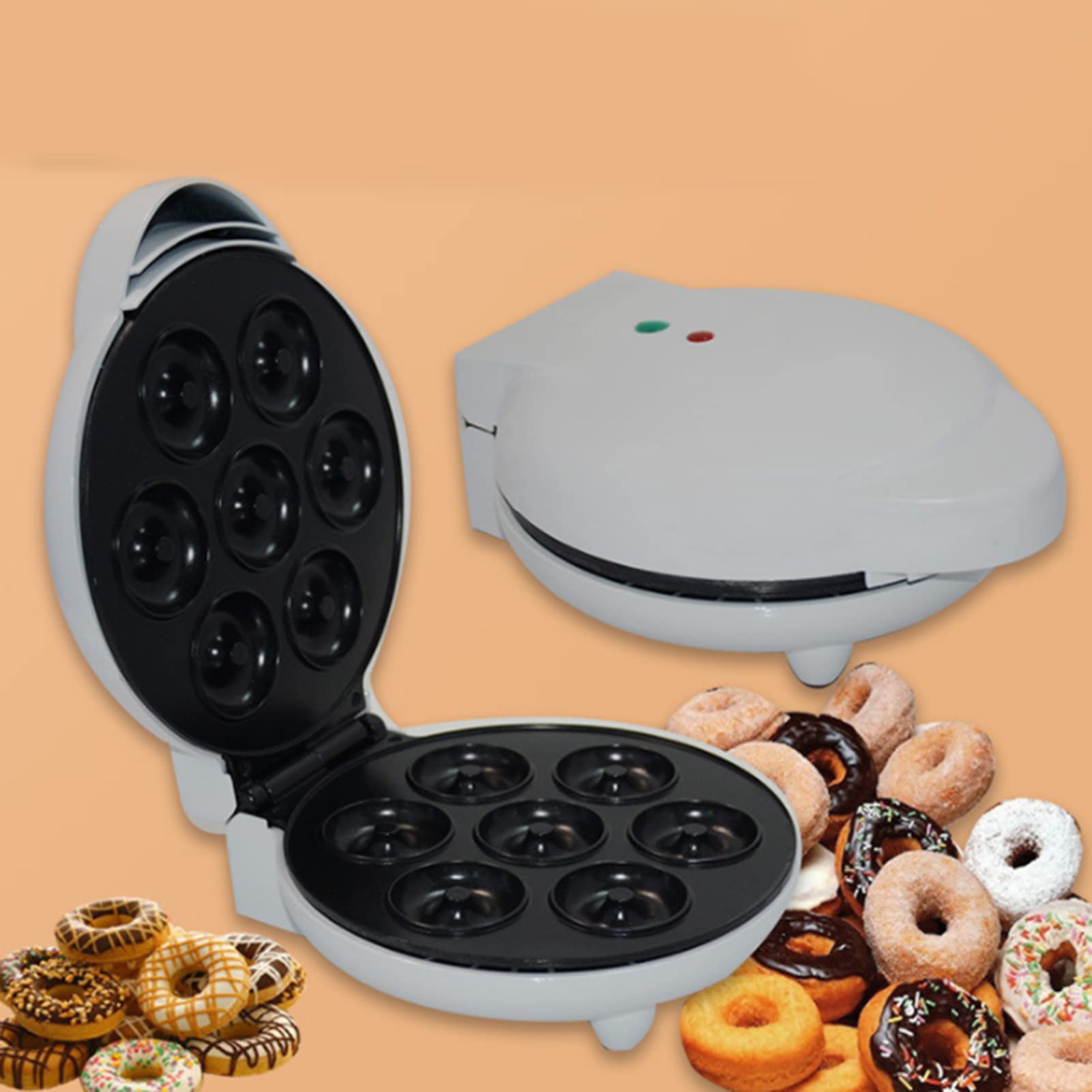 Mini Donut Maker Machine - Electric Portable Donut Maker for 7 Donuts, Non-Slip & Heat Dissipation Design, Perfect for Home, Party & Breakfast Snacks