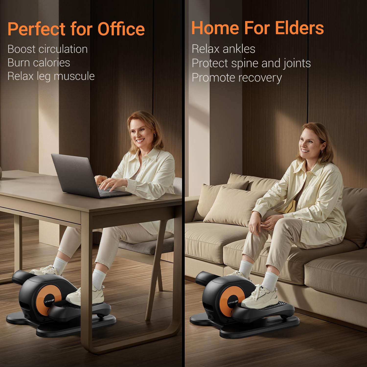 Under Desk Elliptical Machine - Quiet Portable Leg Exerciser for Seniors & Office Workers - 12 Speed Levels with Remote, Auto/Manual Modes - Perfect for Home Office, Rehabilitation & Low-Impact Workouts