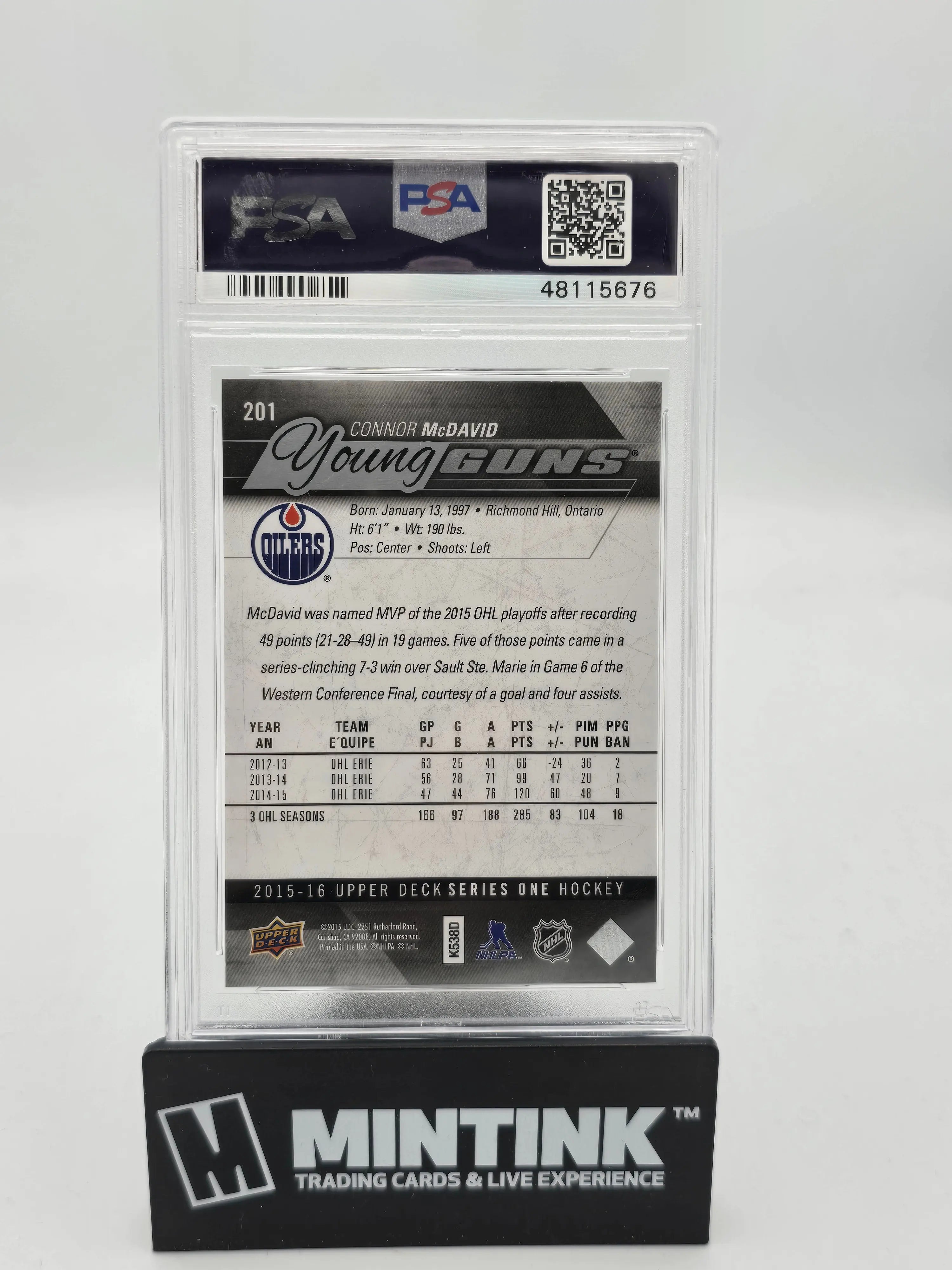 2015-16 Upper Deck Series One Connor McDavid Young Guns Rookie Card PSA 10 Gem Mint - Perfect for Hockey Collectors & Sports Memorabilia Displays