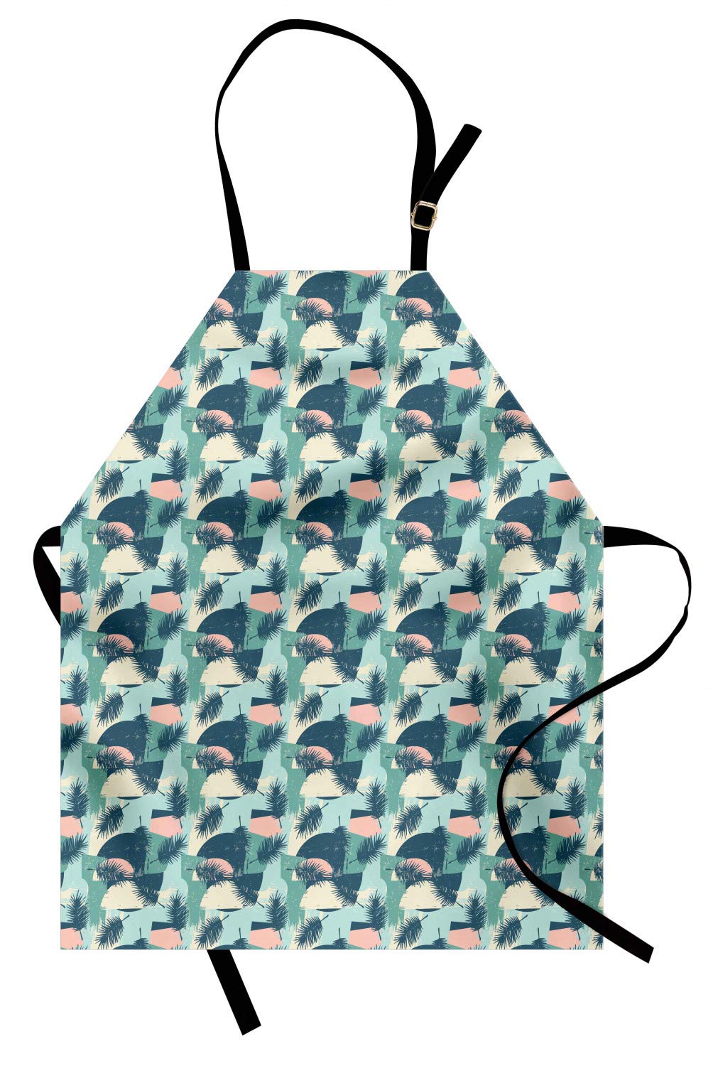 Ambesonne Tropical Apron - Hawaiian Leaves Design, Adjustable Unisex Kitchen Bib for Cooking & Gardening, Slate Blue Multicolor - Perfect for BBQ & Outdoor Parties