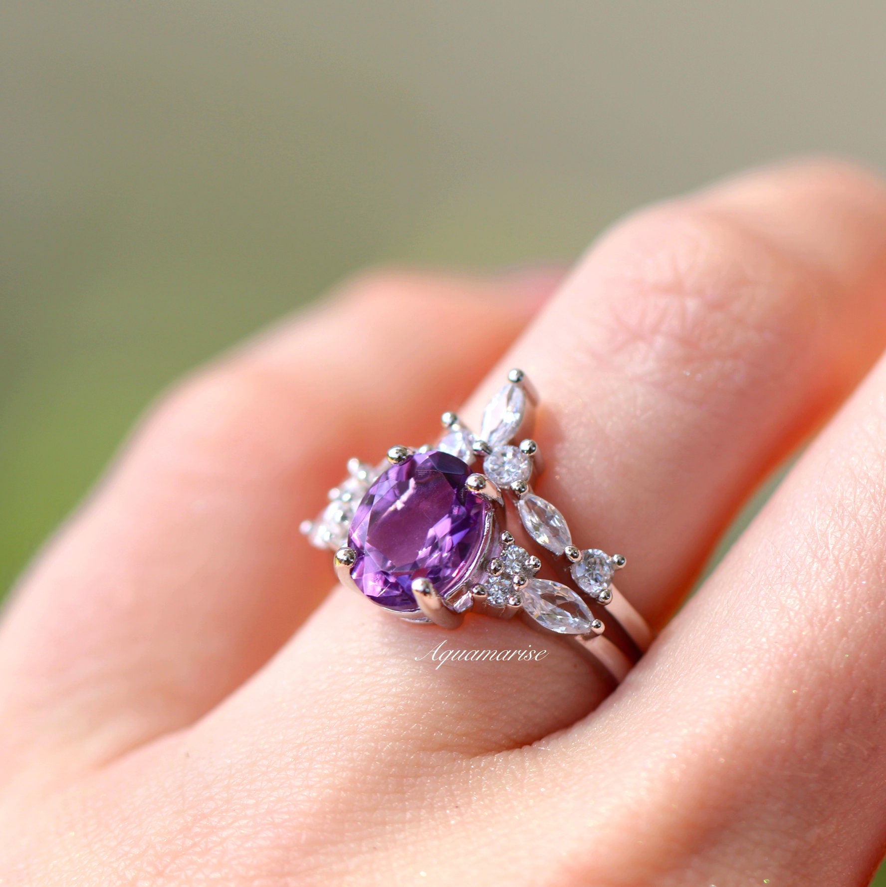 Evelyn Amethyst Ring Set - Sterling Silver Women's Jewelry | Elegant Purple Gemstone Rings for Gifts, Wedding & Everyday Wear