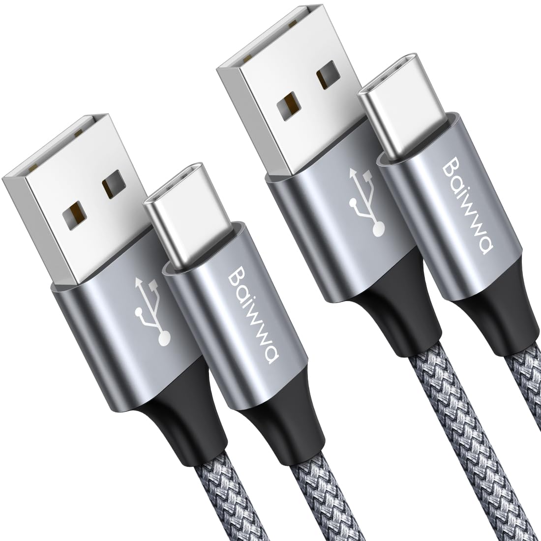 Baiwwa 2-Pack USB A to USB C Cable [1.5m, 3A Fast Charging] - Durable Braided Charger Cord for Samsung Galaxy S20/S21/S10/S22 Plus, A12/A22/A15/A51/A71, Moto G31/G50/G22/E20/E30 - Perfect for Home, Office & Travel Charging