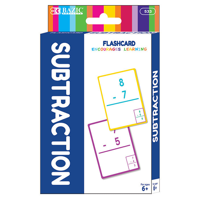 BAZIC 36-Pack Subtraction Flash Cards for Kids | Math Learning Tools | Perfect for Classroom, Homeschool & Tutoring
