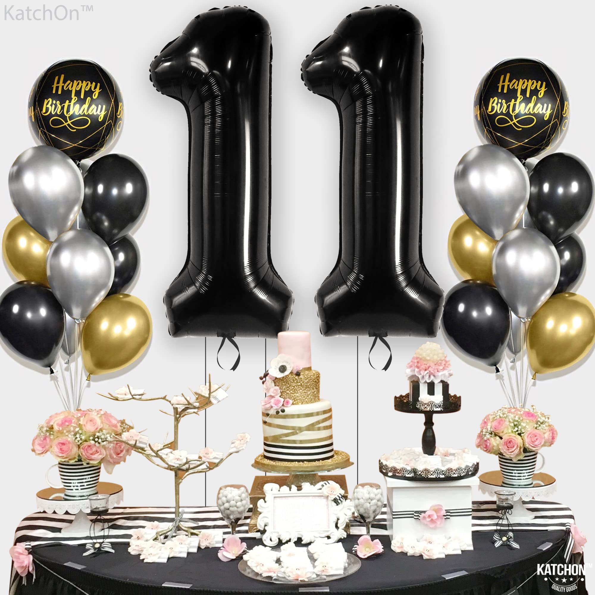 KatchOn 40 Inch Giant Black Number 11 Balloon - Extra Large Birthday Decorations for 11th Birthday Party, Anniversary & Special Events | Perfect for Boys' Birthday Decor, Photo Backdrops & Celebration Balloon Arches