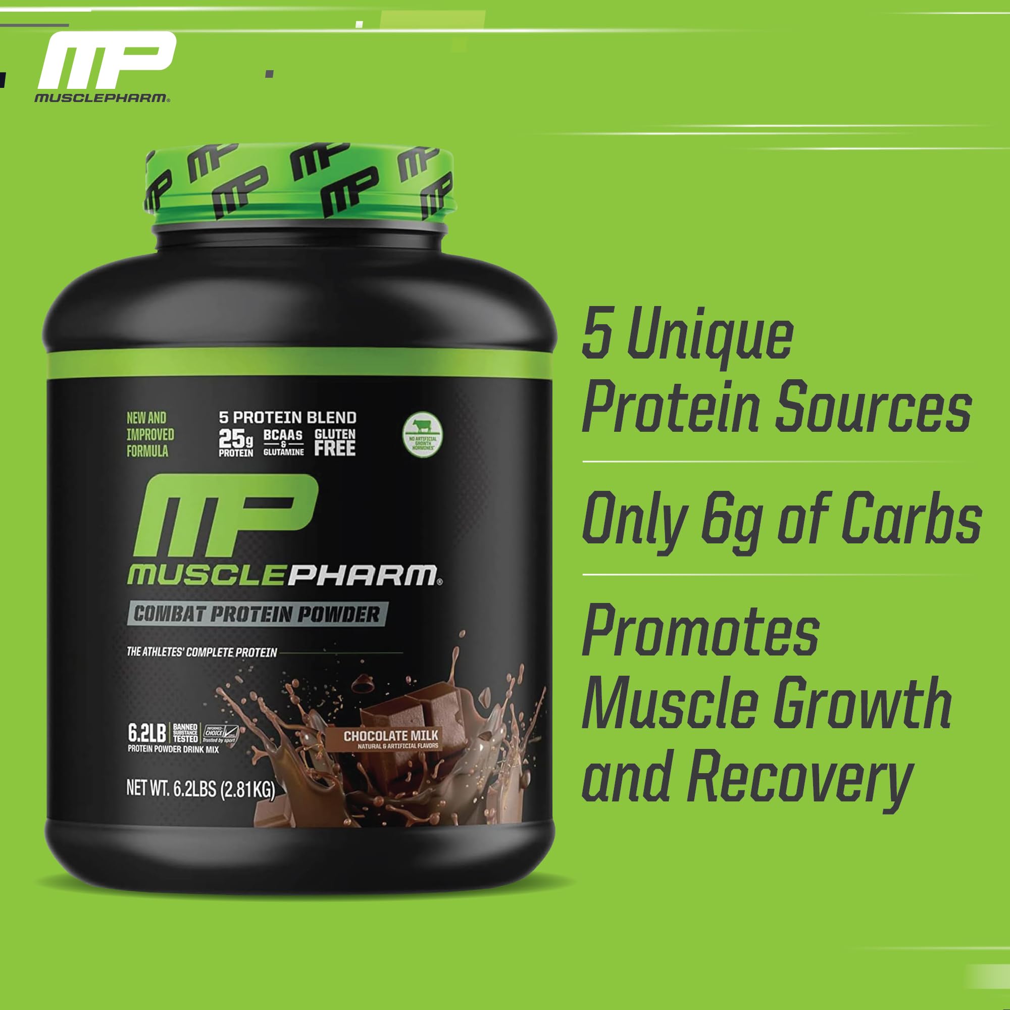 MusclePharm Combat Protein Powder - Chocolate Milk Flavor, 6.2lb (77 Servings) | Whey Protein Isolate & Egg Albumin Blend | Gluten Free Muscle Recovery Supplement for Post-Workout & Fitness Nutrition | Ideal for Bodybuilding, Weight Training & Active Lifestyle