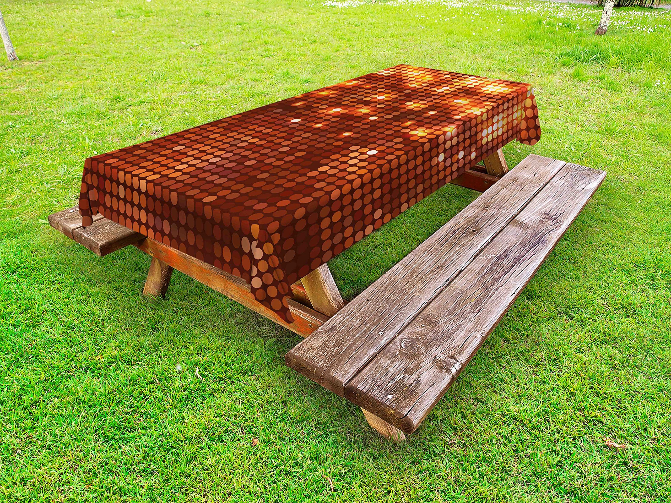 Ambesonne Abstract Outdoor Tablecloth - Symmetric Dots Pattern, Vivid Colors, Spotty Mosaic Design - Washable Picnic Table Cover 58x84 Inches in Orange, Dark Orange & Yellow - Perfect for BBQs, Garden Parties & Outdoor Dining