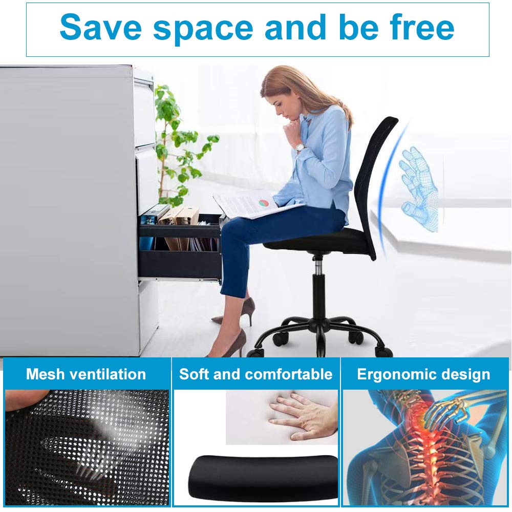 Ergonomic Mesh Office Chair - Adjustable Height Mid Back Computer Desk Chair for Home, Student & Small Office - Modern No Armrest Rolling Swivel Task Chair (Black) - Perfect for Remote Work, Online Classes & Long Study Sessions