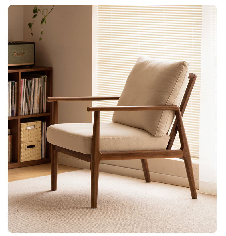 Premium Black Walnut and Ash Solid Wood Lounge Chair with Backrest - Perfect for Living Room, Reading Nook, or Office Relaxation