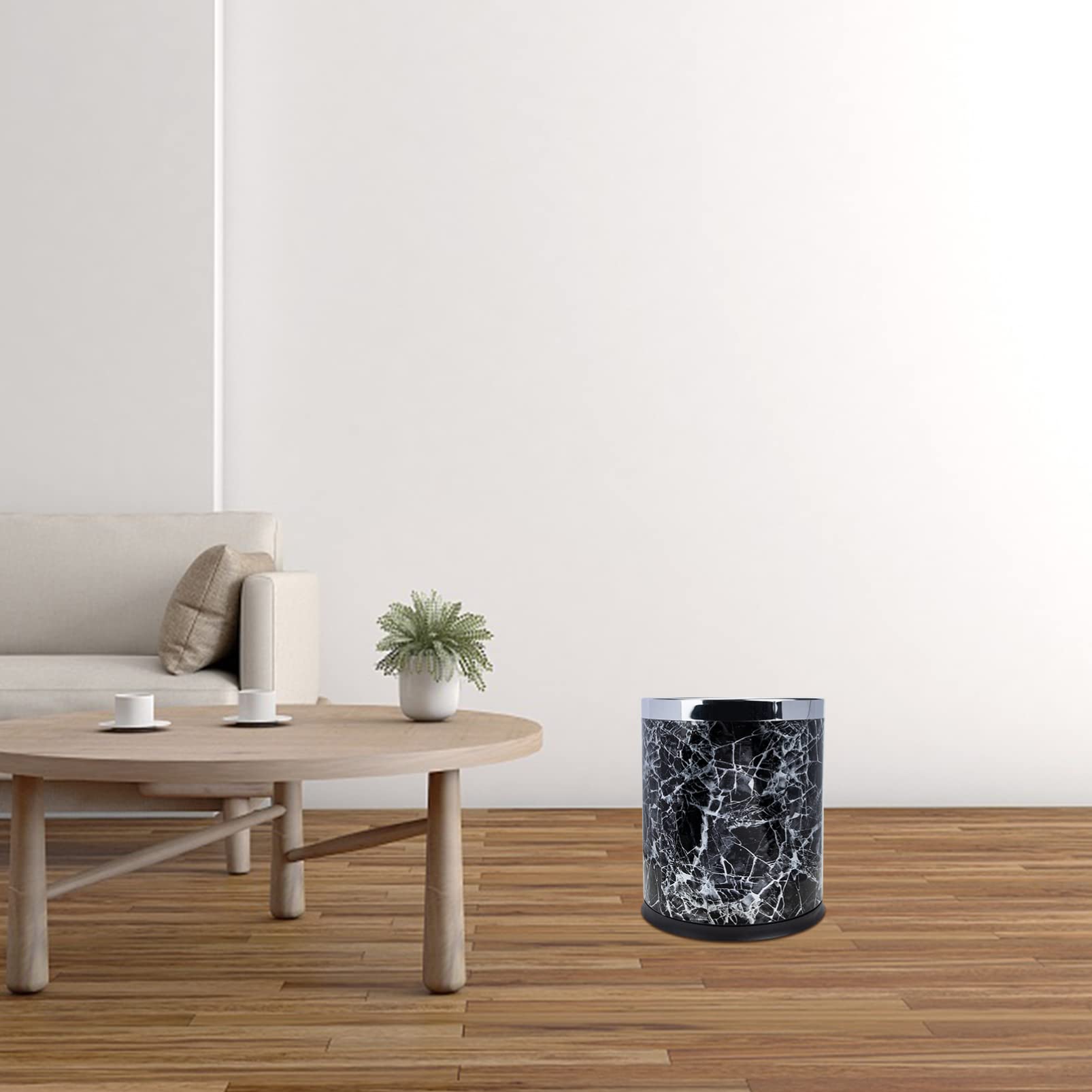 FOMIYES Small Round Marble Trash Can - Bathroom Wastebasket with Lid, Garbage Bin for Kitchen, Bedroom, Home Office - Black | Stylish & Durable for Home Decor & Daily Use